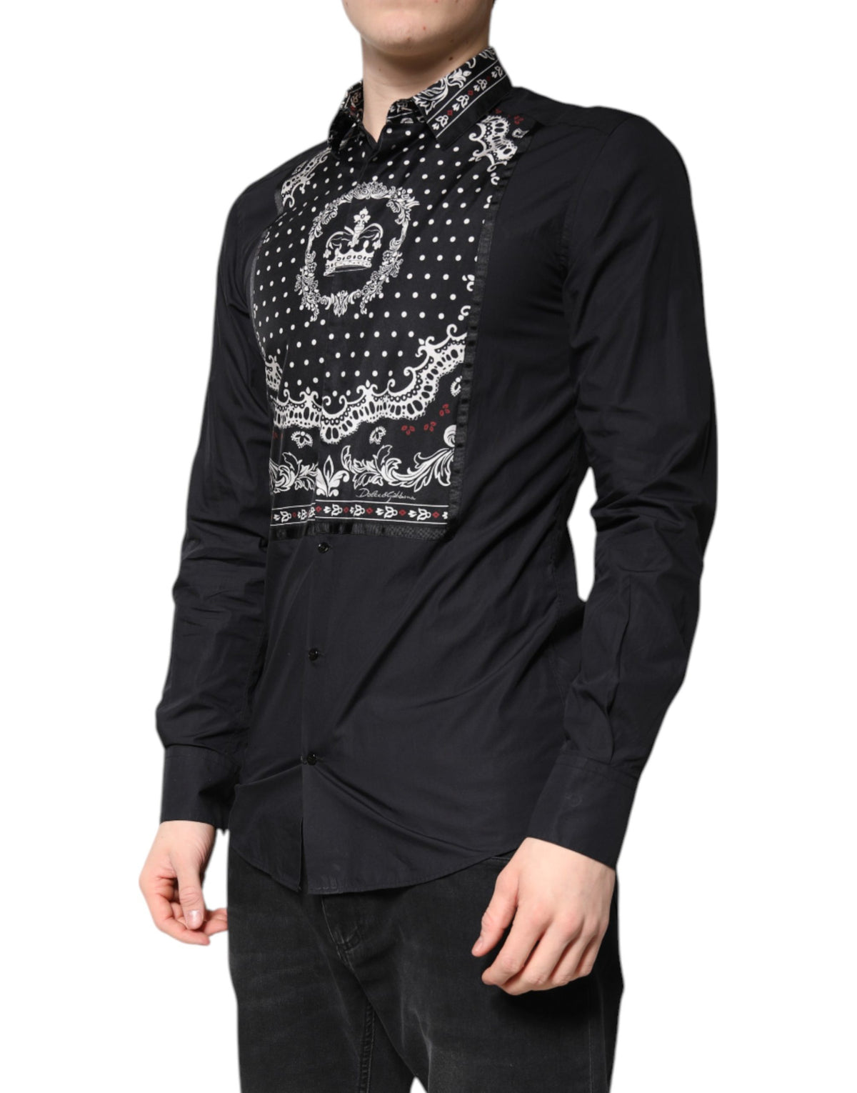 Dolce & Gabbana Black White Bandana GOLD Formal Dress Men's Shirt