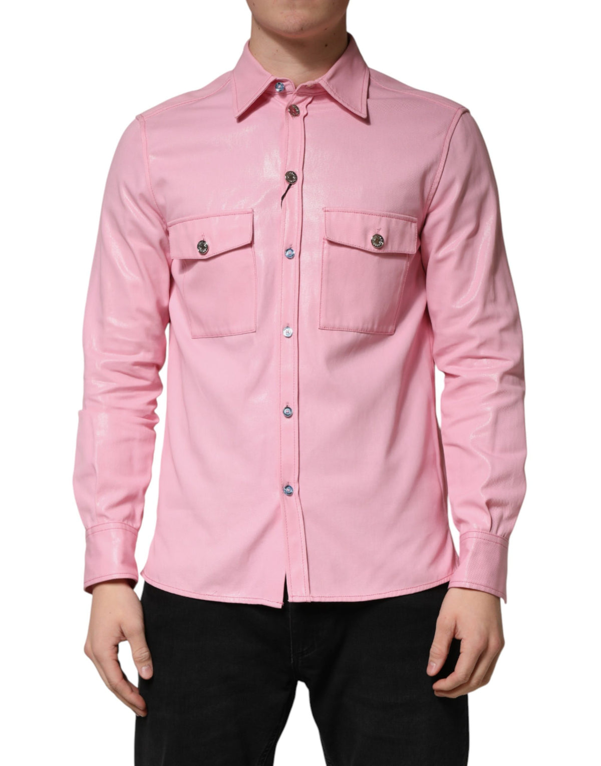 Dolce & Gabbana Pink Cotton Collared Men Button Down Men's Shirt