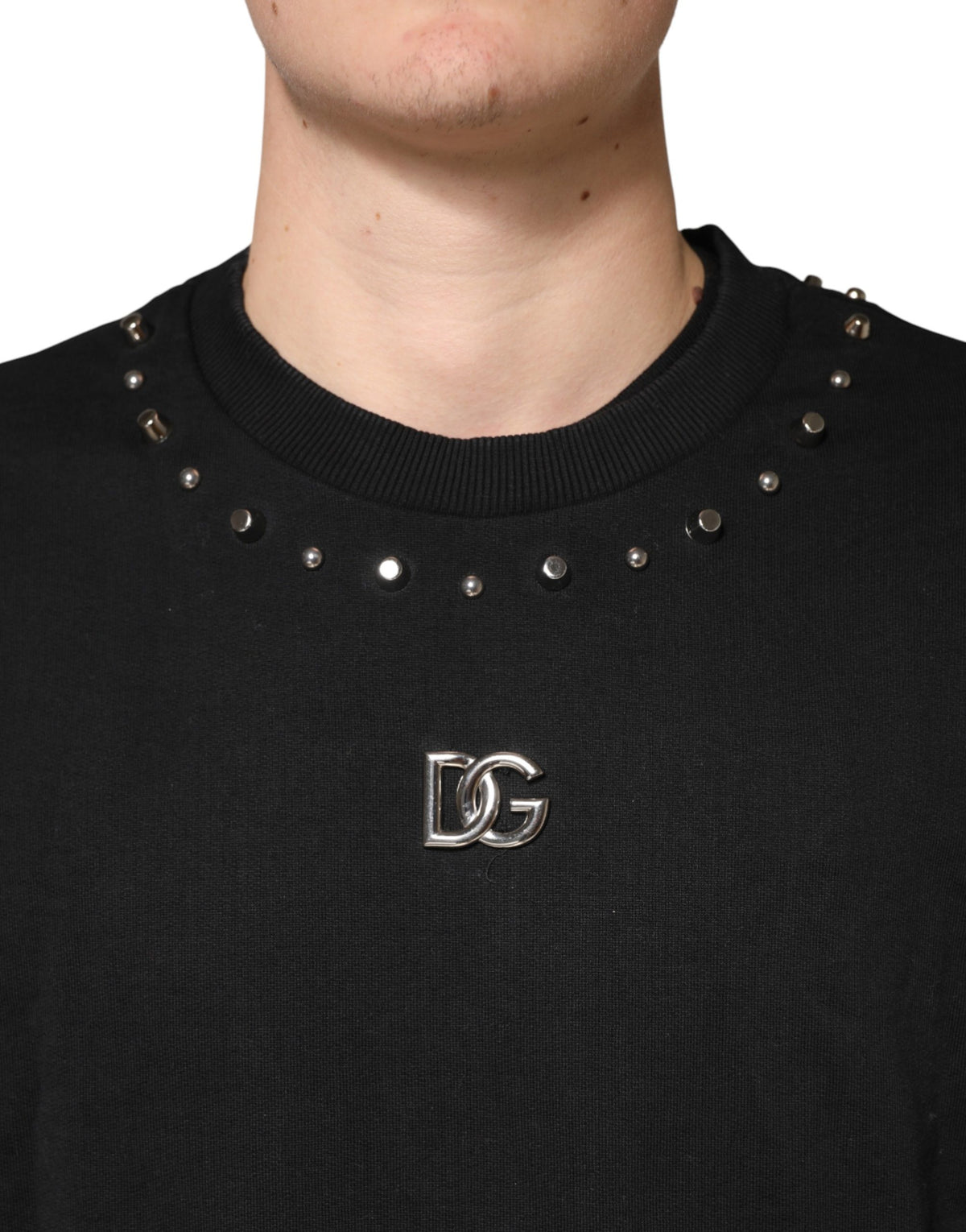 Dolce & Gabbana Black Embellished Cotton Sweatshirt Men's Sweater