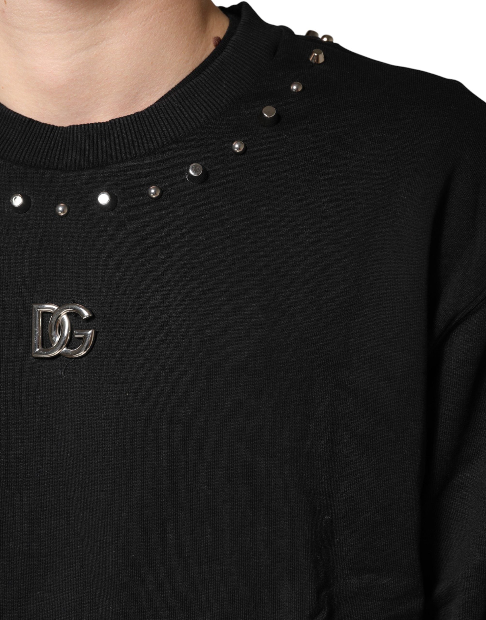 Dolce & Gabbana Black Embellished Cotton Sweatshirt Men's Sweater