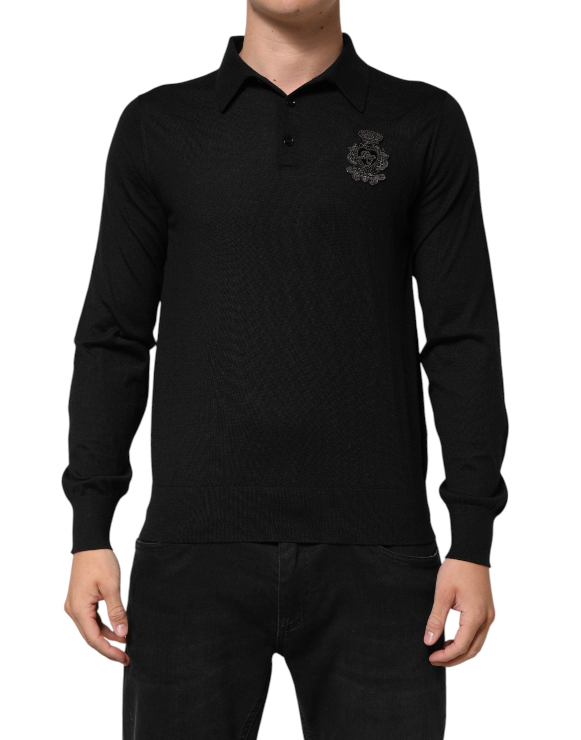 Dolce & Gabbana Black Crest Long Sleeve Men Pullover Men's Sweater