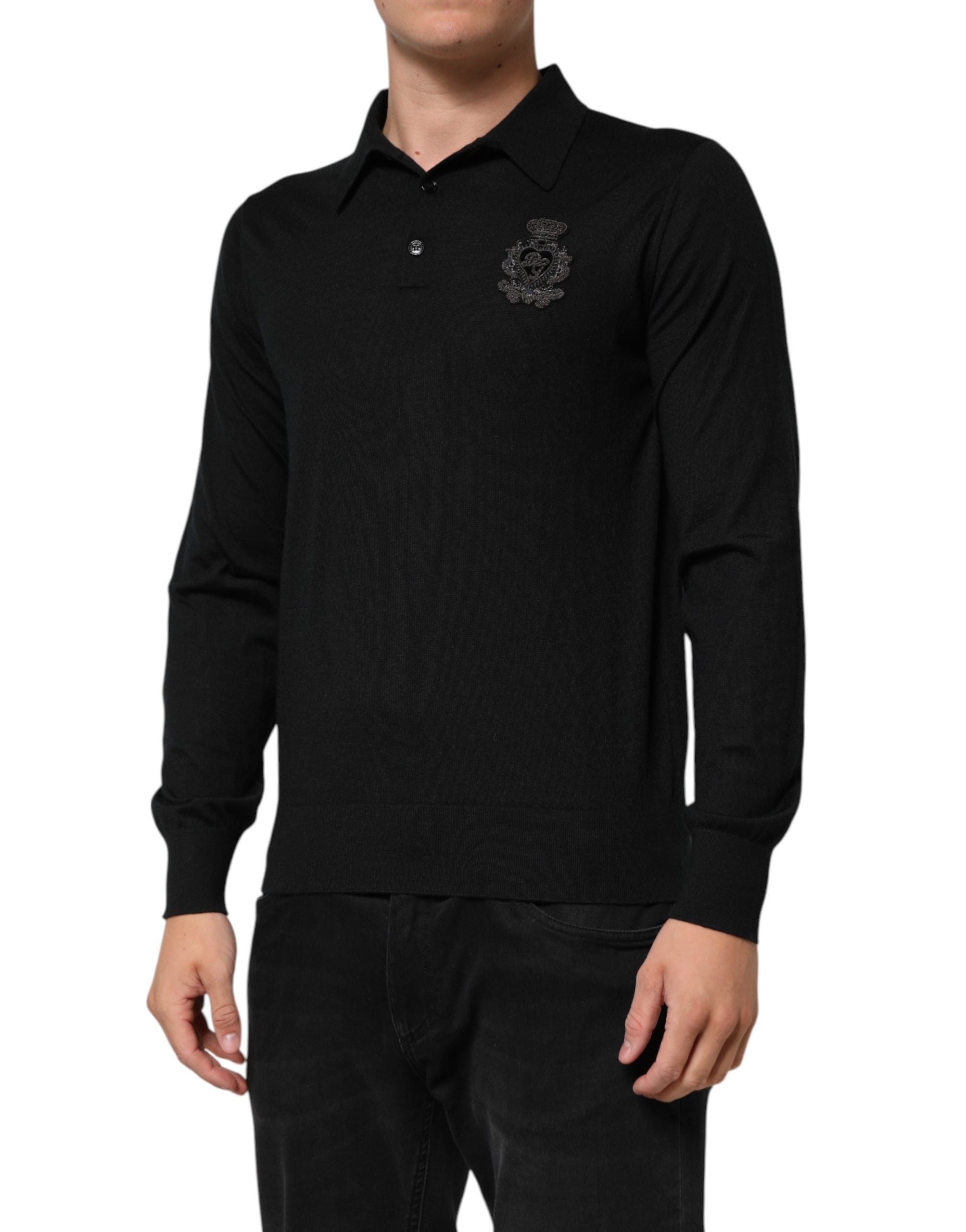 Dolce & Gabbana Black Crest Long Sleeve Men Pullover Men's Sweater
