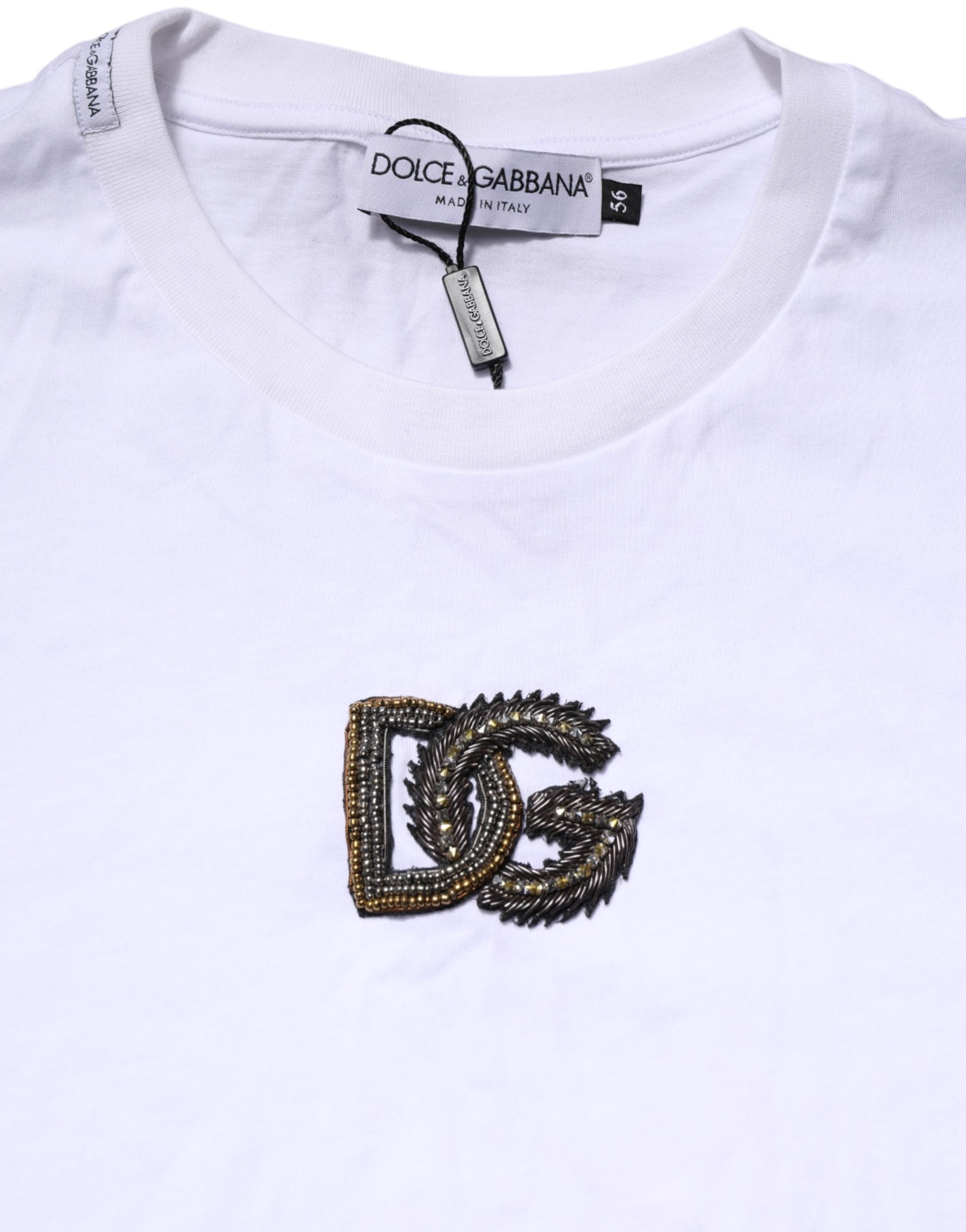 Dolce & Gabbana White Cotton DG Logo Embroidery Men Men's T-shirt