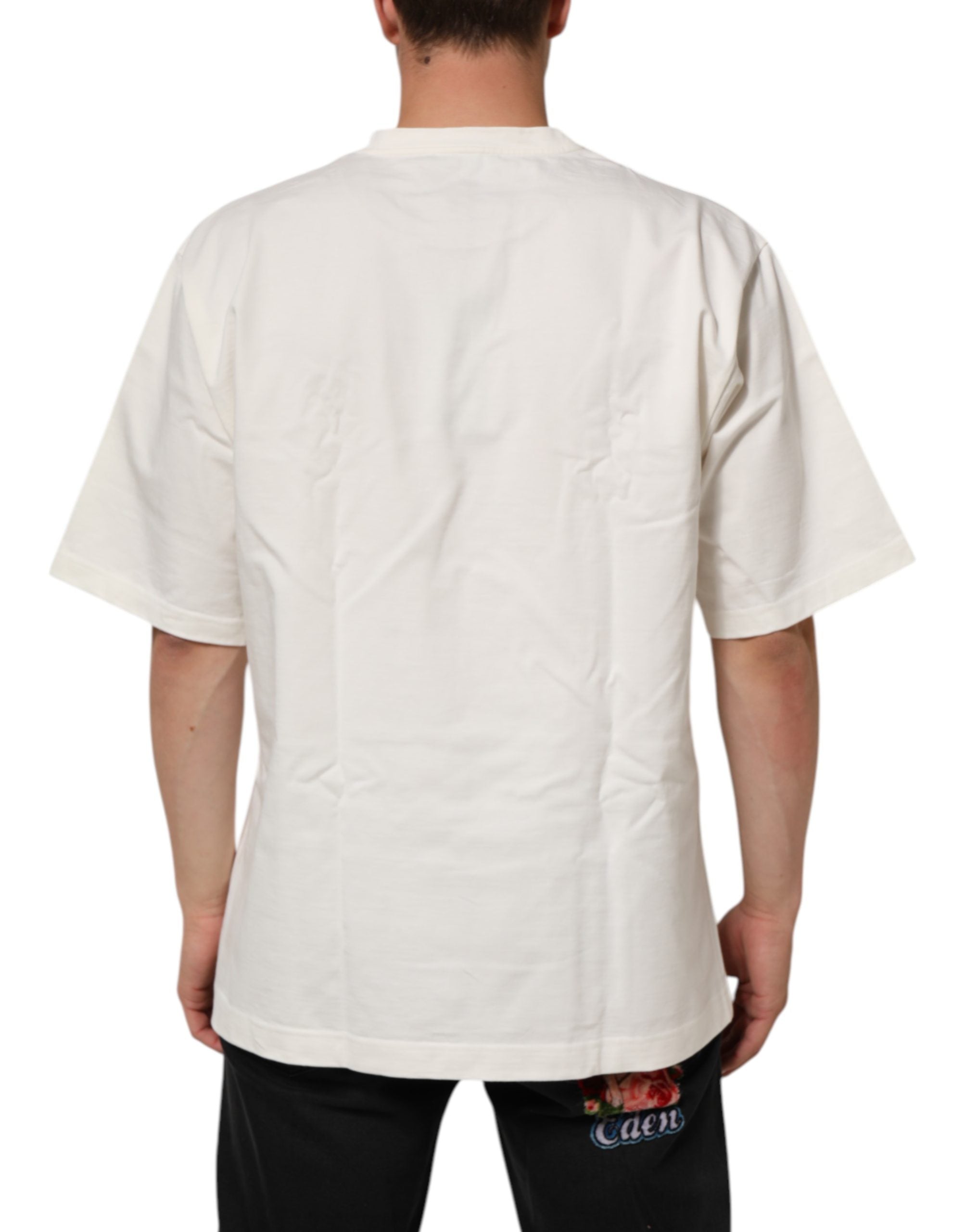 Dolce & Gabbana White Cotton Logo Print Men Crewneck Men's T-shirt (Pre-Owned)