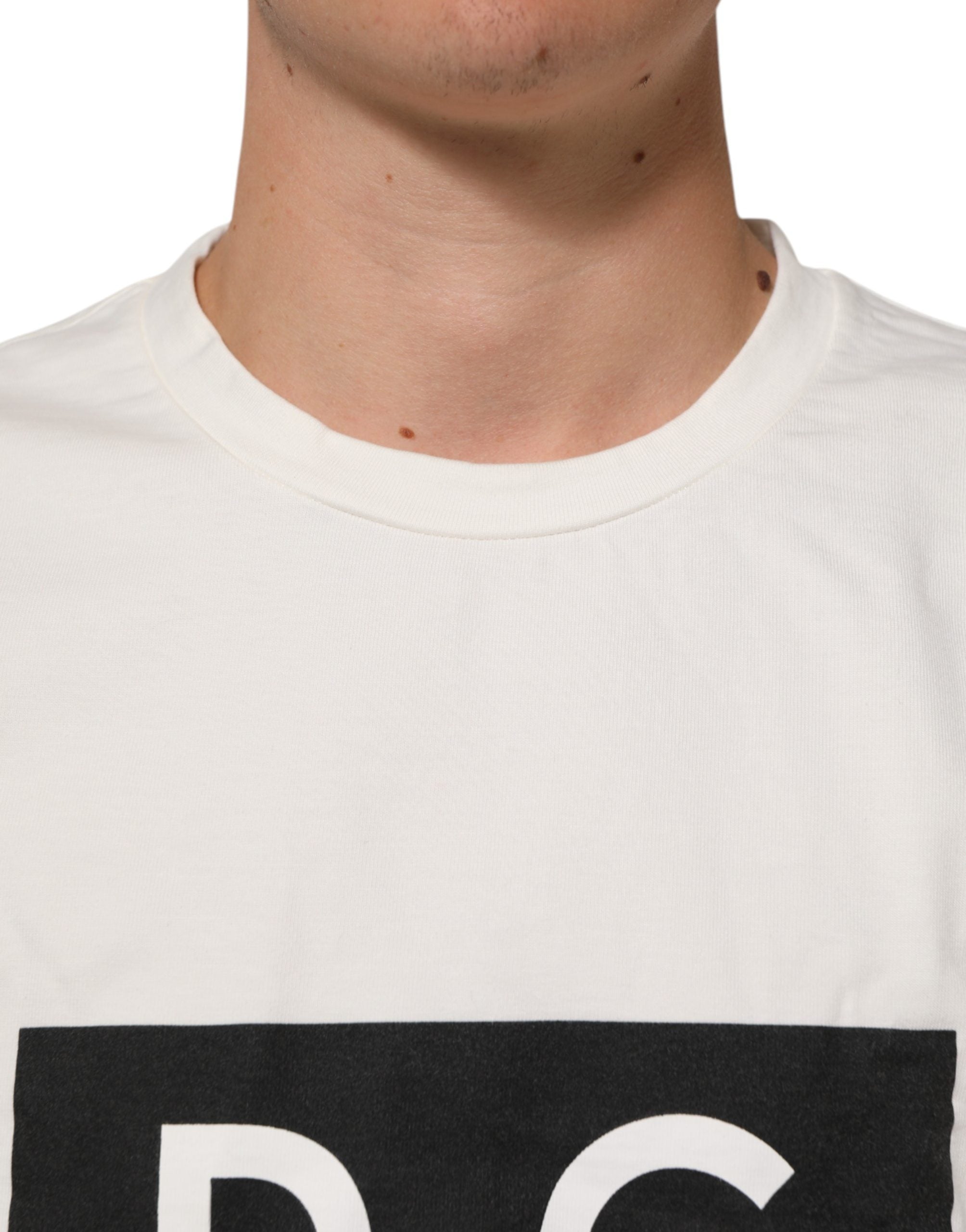 Dolce & Gabbana White Cotton Logo Print Men Crewneck Men's T-shirt (Pre-Owned)