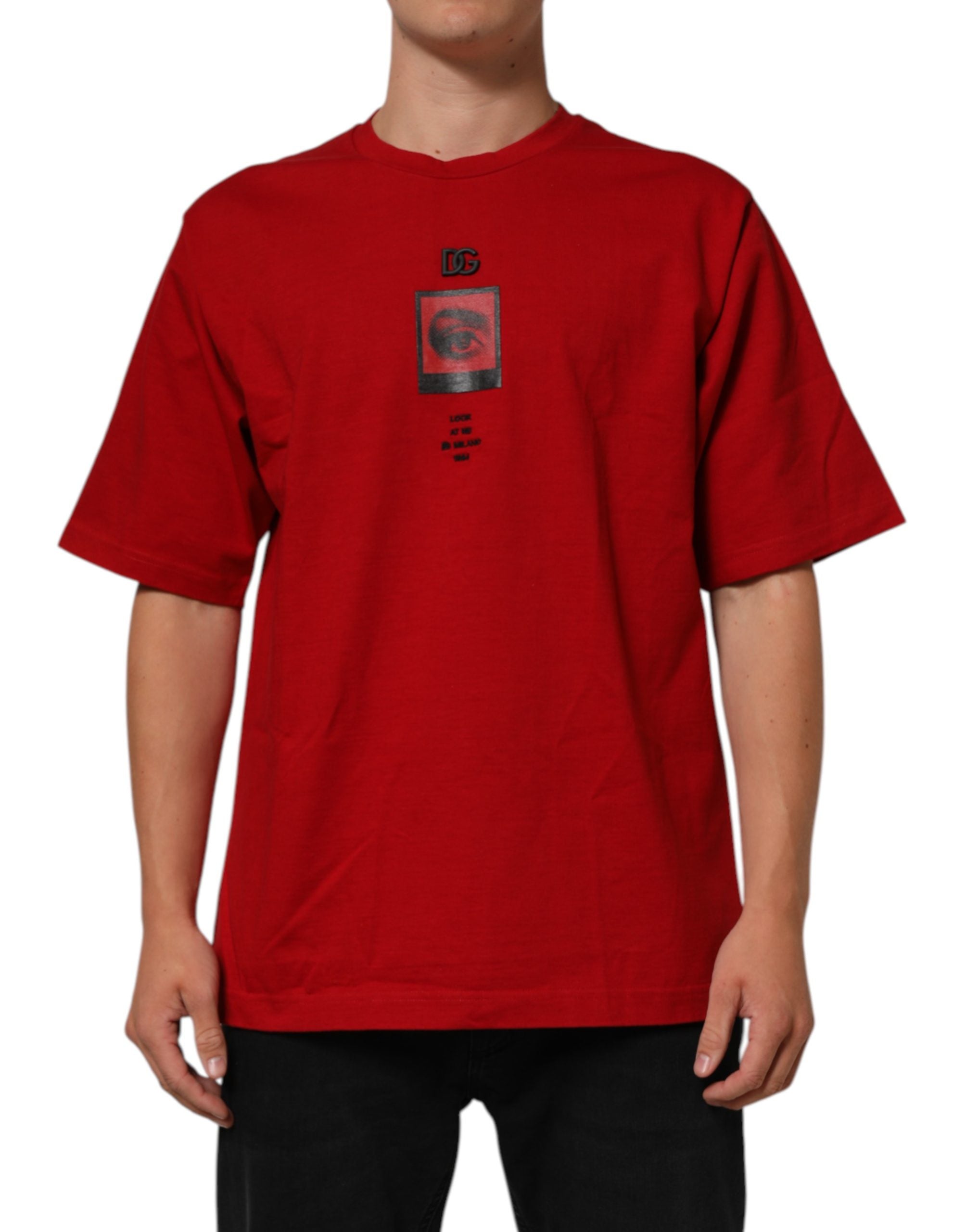 Dolce & Gabbana Red DG Eye Print Cotton Crew Neck Men's T-shirt (Pre-Owned)