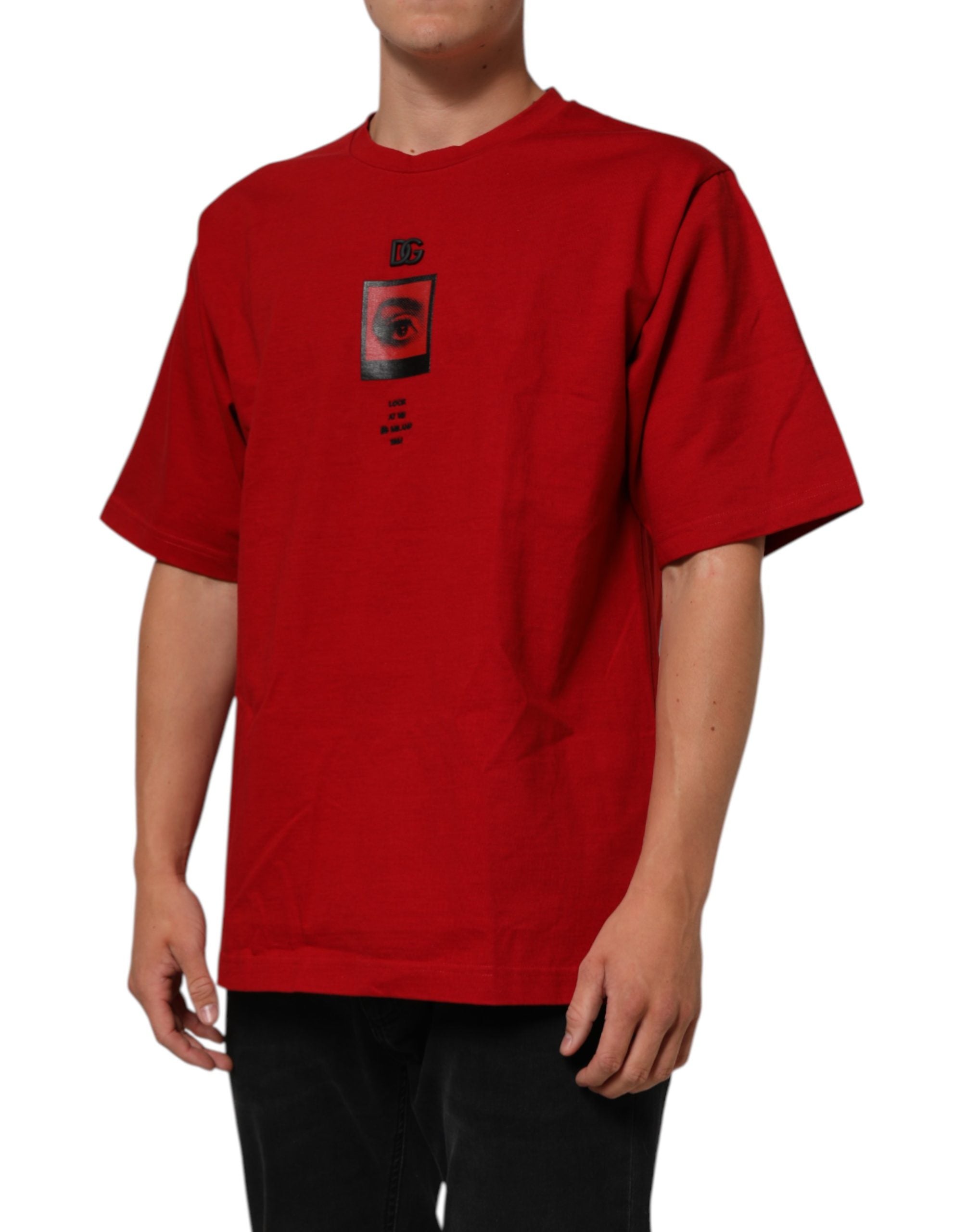 Dolce & Gabbana Red DG Eye Print Cotton Crew Neck Men's T-shirt (Pre-Owned)