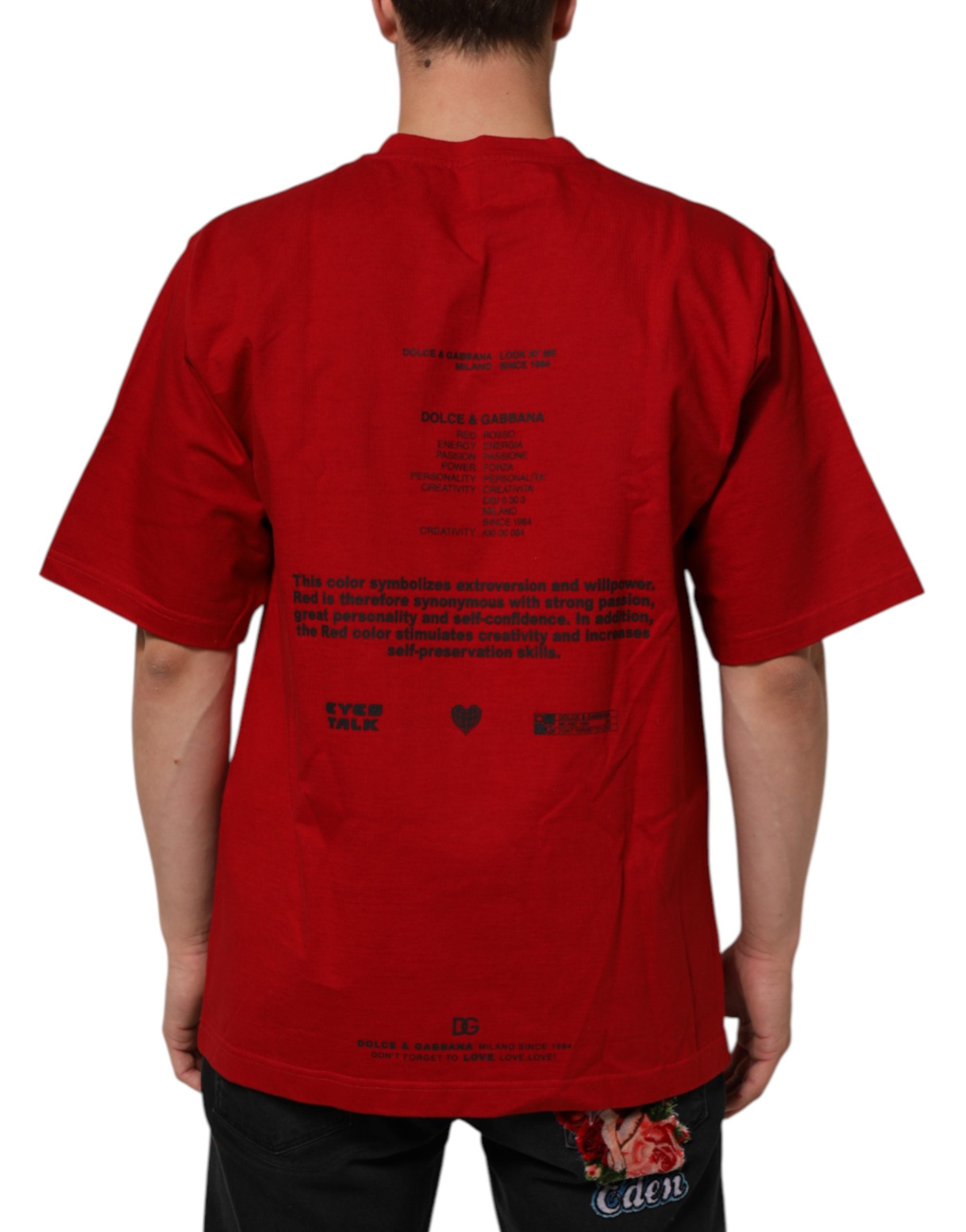 Dolce & Gabbana Red DG Eye Print Cotton Crew Neck Men's T-shirt (Pre-Owned)