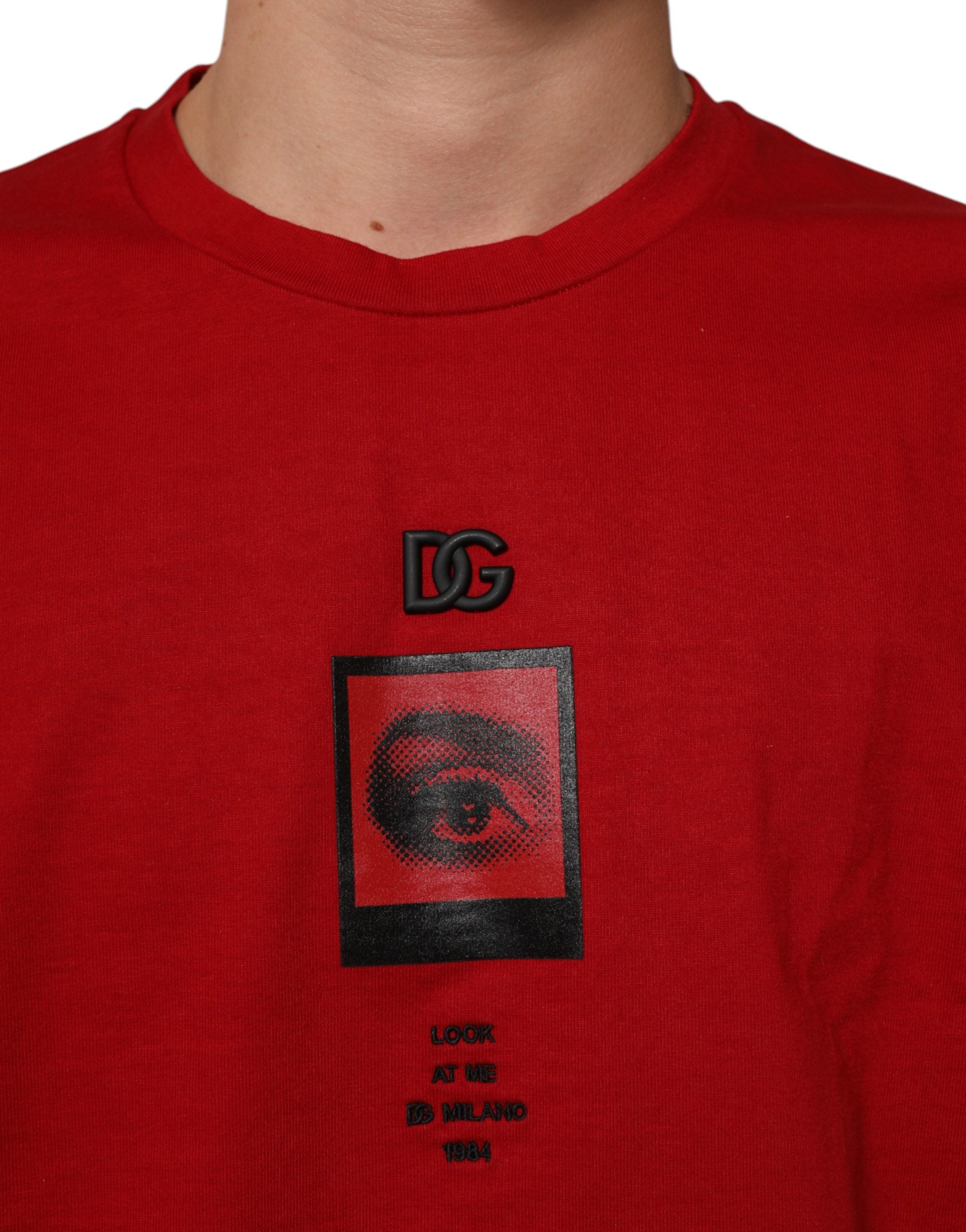 Dolce & Gabbana Red DG Eye Print Cotton Crew Neck Men's T-shirt (Pre-Owned)