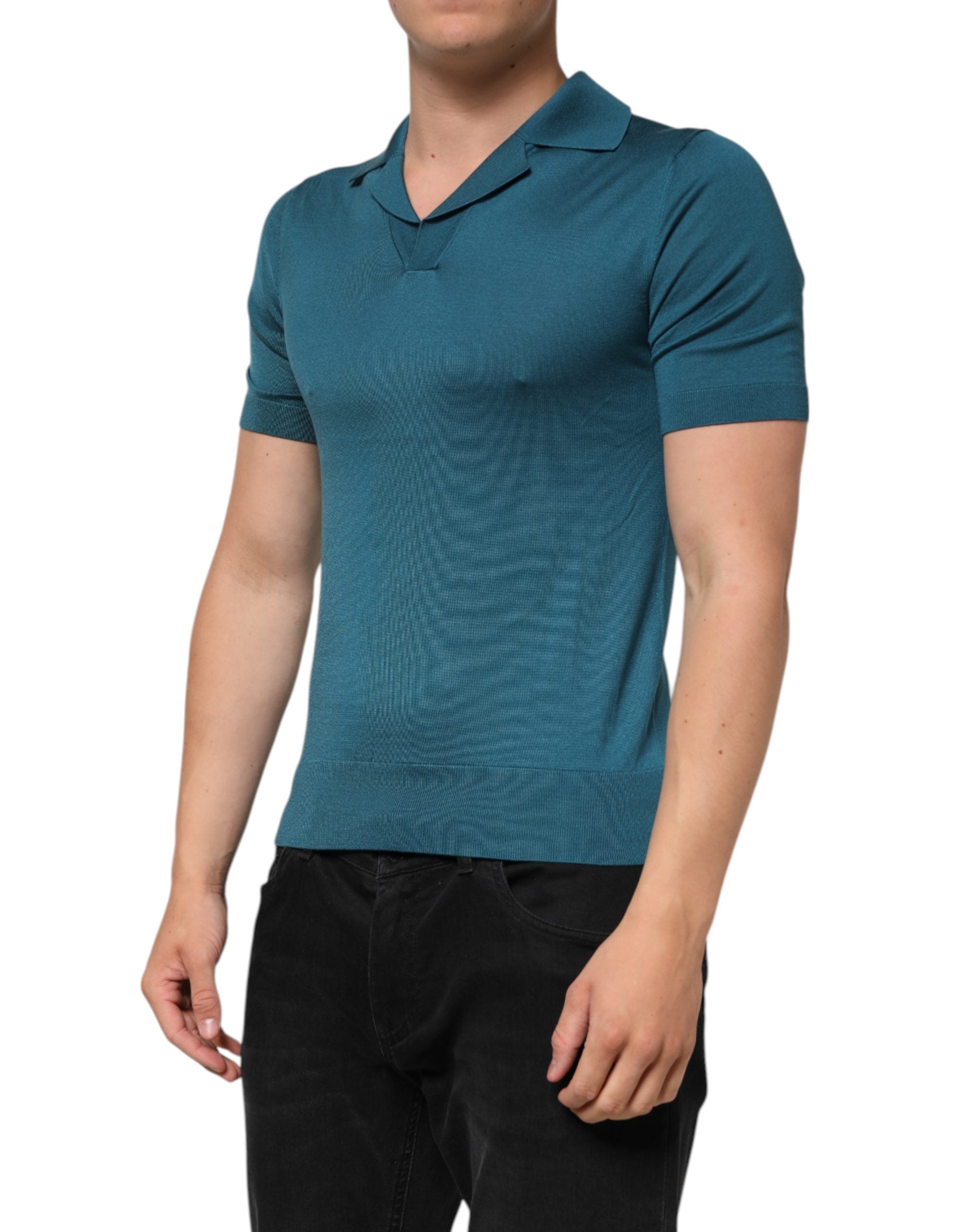 Dolce & Gabbana Teal Blue Silk Collared Short Sleeves Polo Men's T-shirt (Pre-Owned)