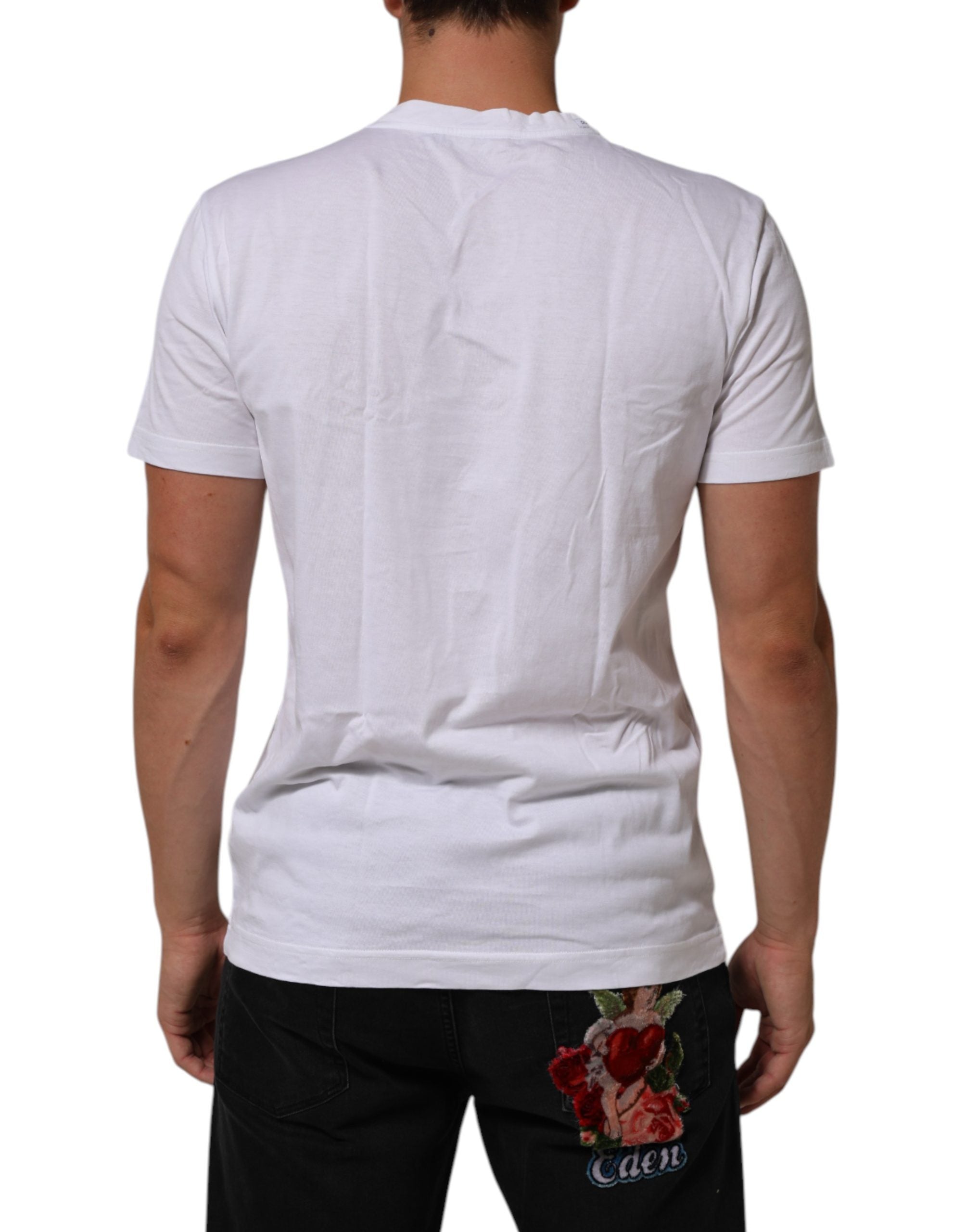 Dolce & Gabbana White Cotton DG Love Patch Crew Neck Men's T-shirt