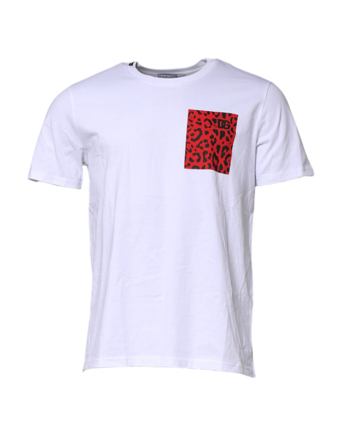Dolce & Gabbana White Cotton Leopard Print Crew Neck Men's T-shirt (Pre-Owned)
