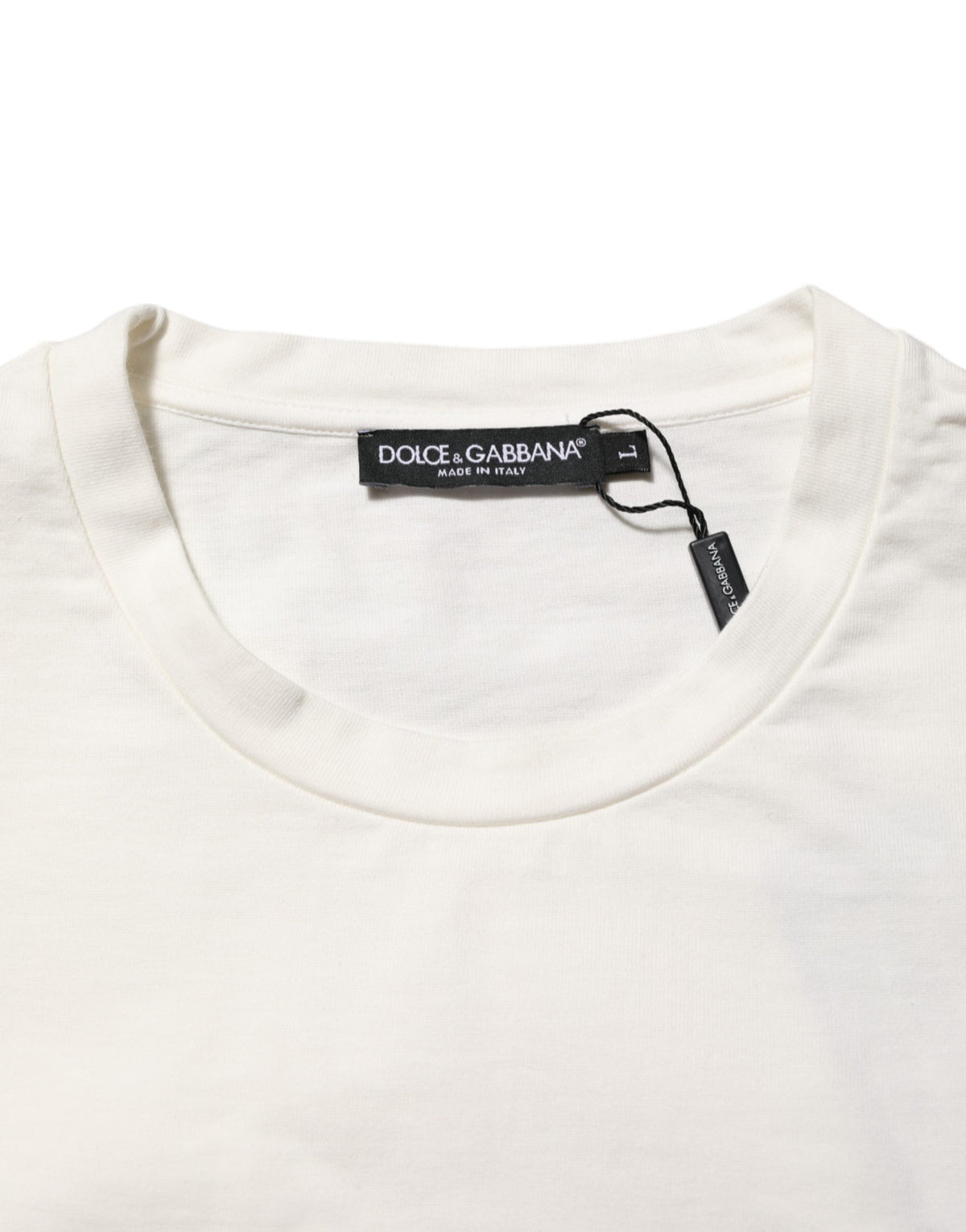 Dolce & Gabbana White Cotton Logo Print Men Crewneck Men's T-shirt (Pre-Owned)