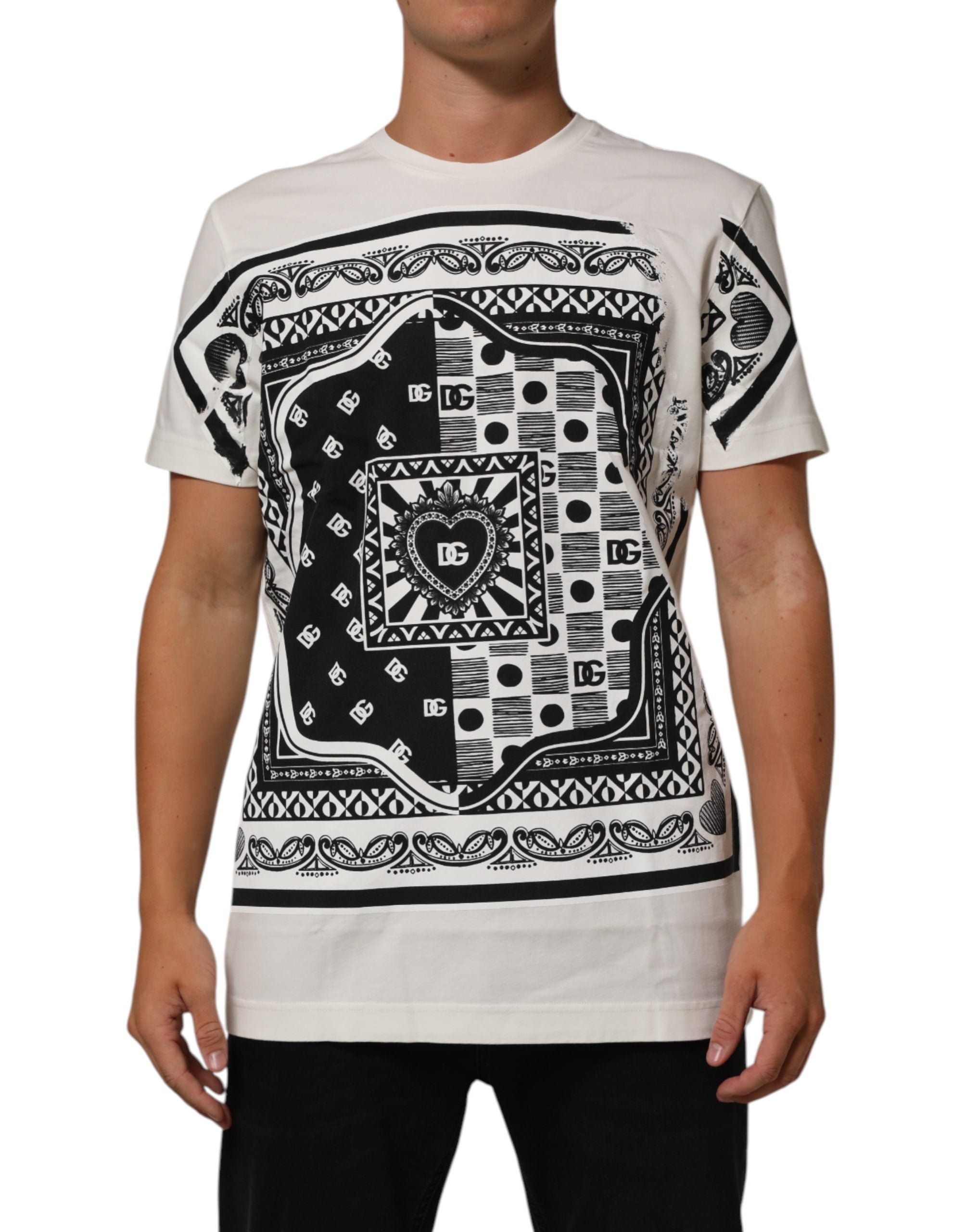 Dolce & Gabbana White Cotton Bandana Print CrewNeck Men's T-shirt (Pre-Owned)