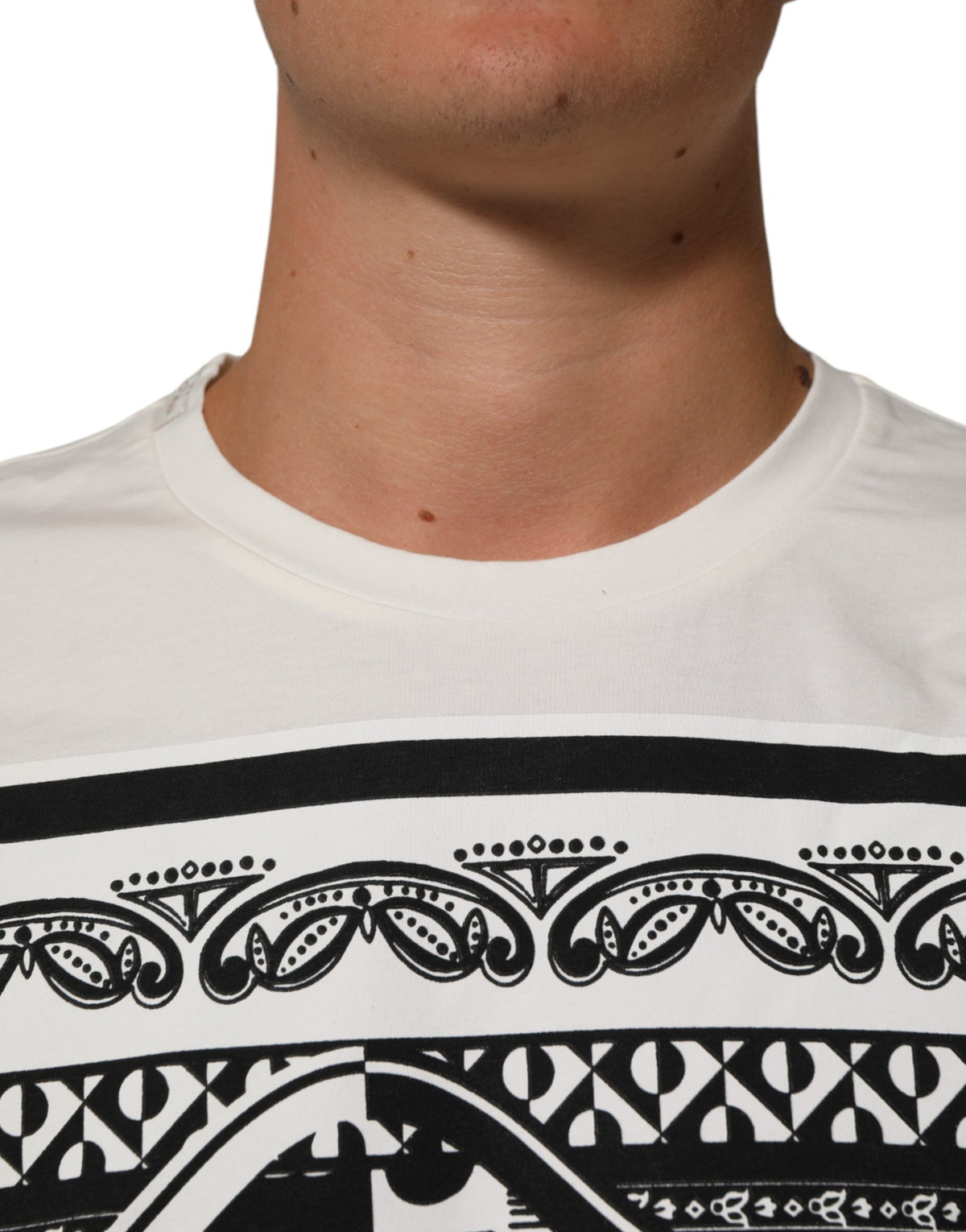 Dolce & Gabbana White Cotton Bandana Print CrewNeck Men's T-shirt (Pre-Owned)