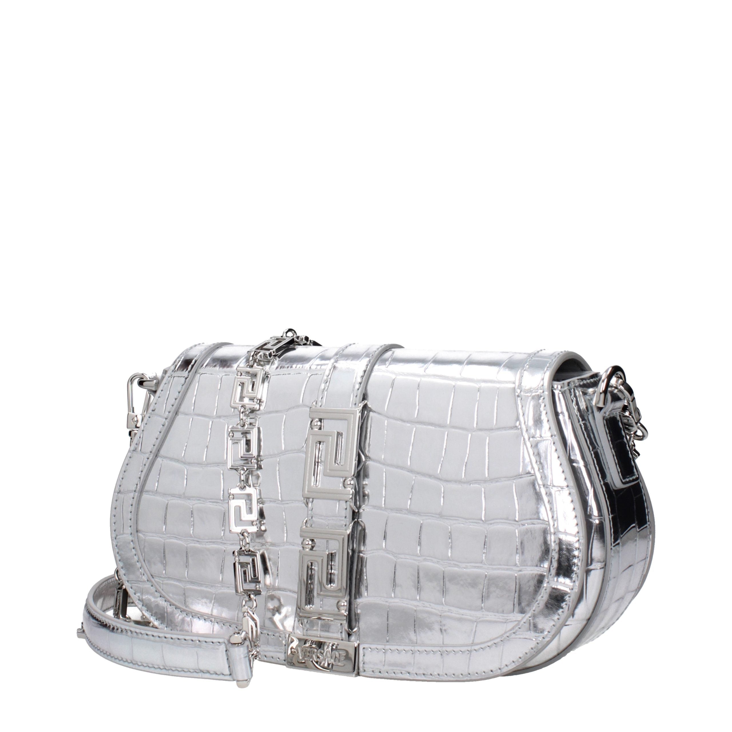 Versace Gray Leather Shoulder Women's Bag