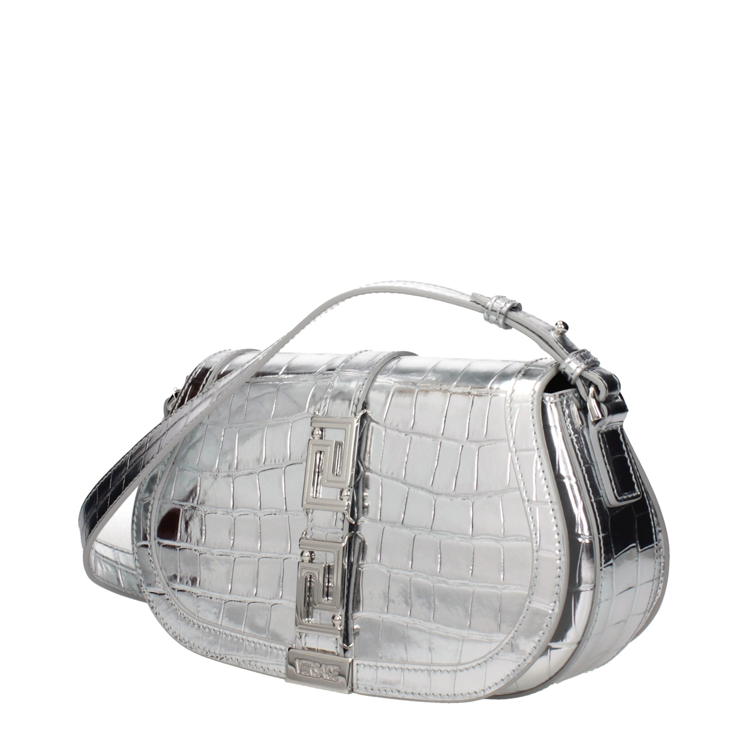 Versace Gray Leather Shoulder Women's Bag