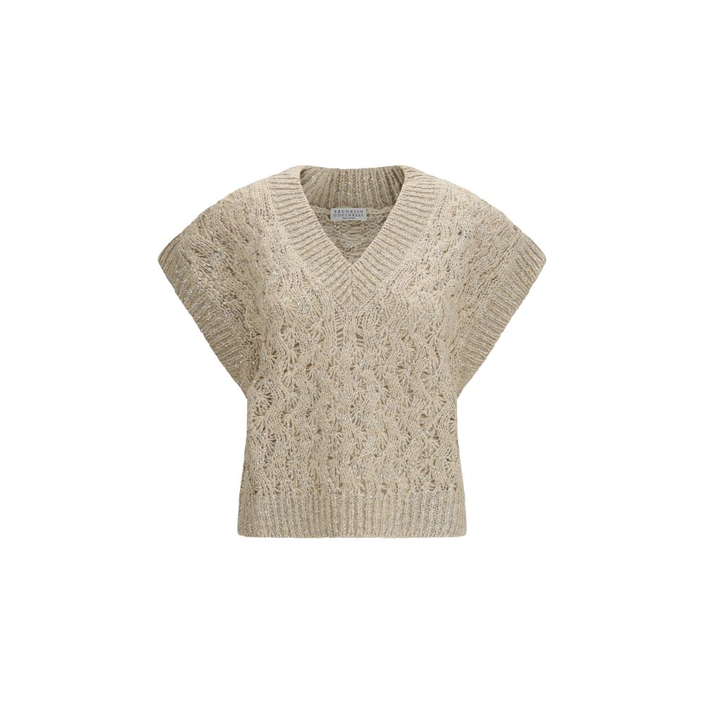 Brunello Cucinelli Beige Silk Sleeveles Women's Sweater