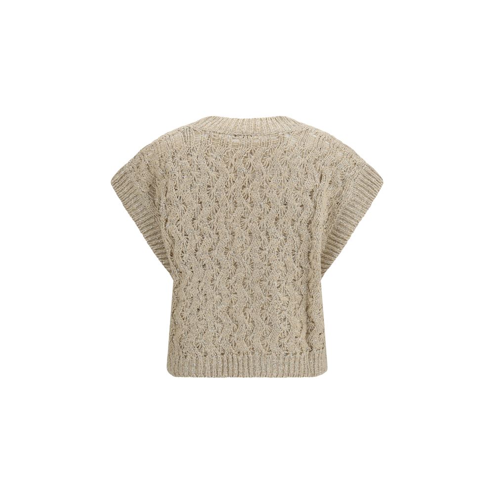 Brunello Cucinelli Beige Silk Sleeveles Women's Sweater