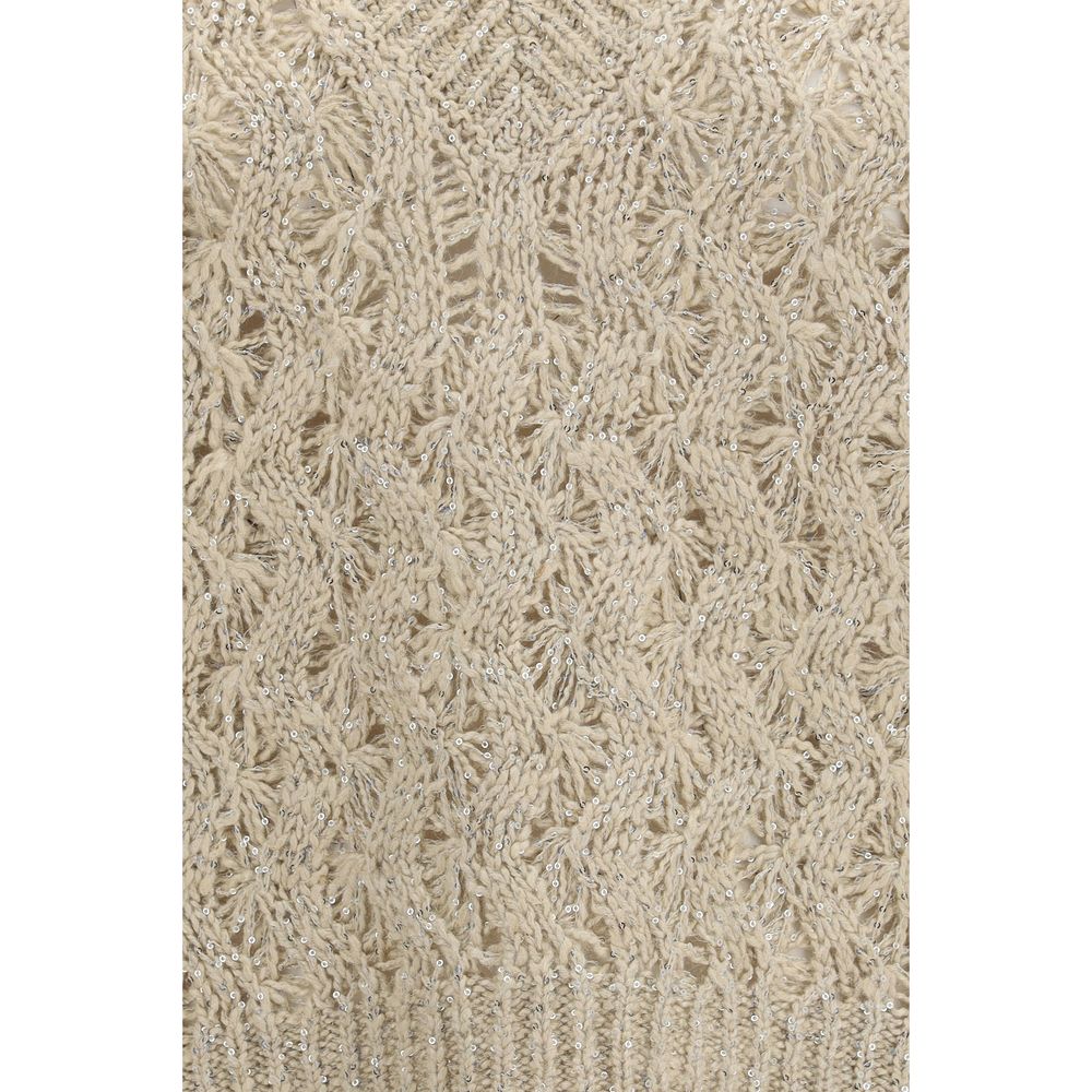 Brunello Cucinelli Beige Silk Sleeveles Women's Sweater