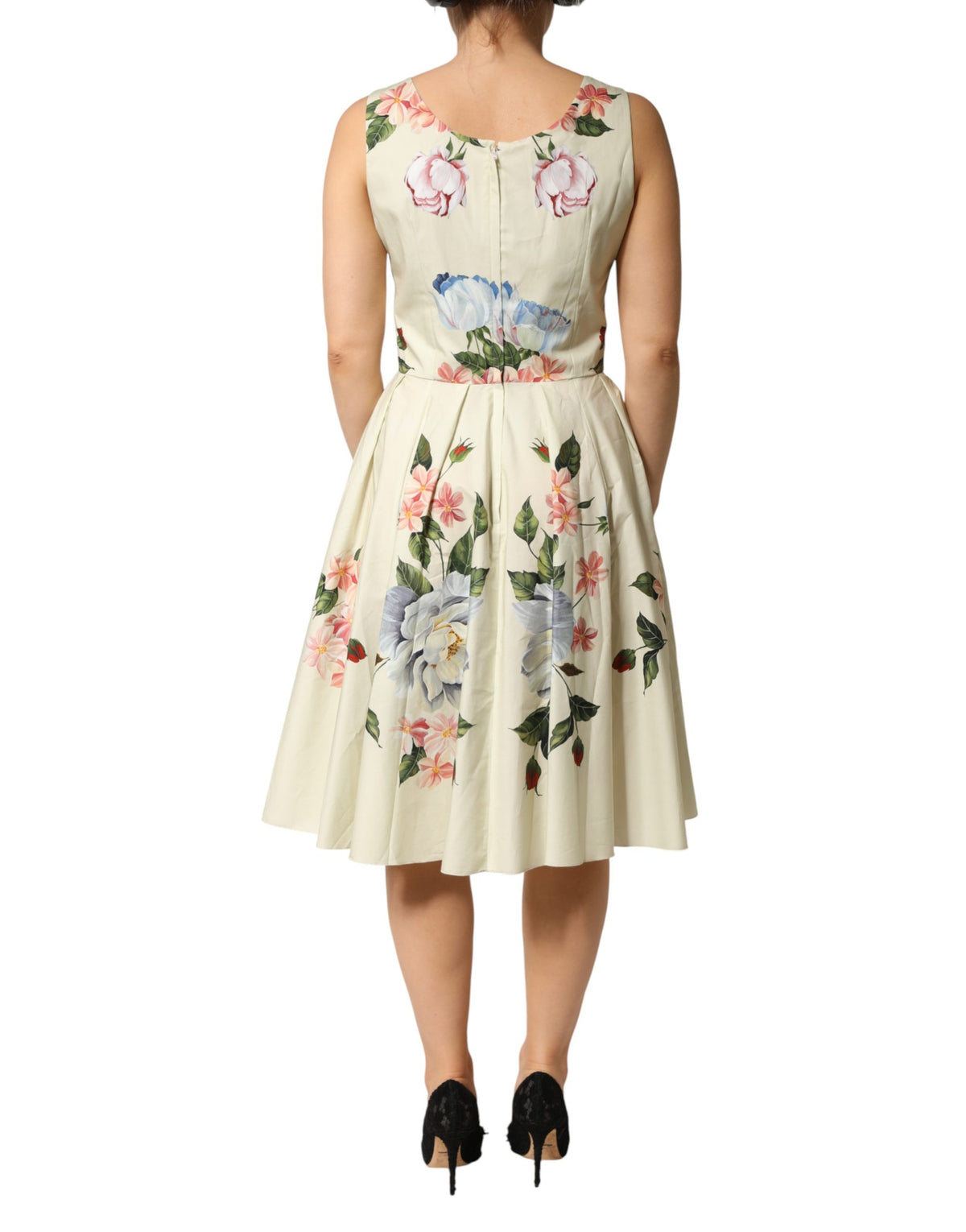 Dolce & Gabbana Beige Floral Sleeveless A-line Midi Women's Dress (Pre-Owned)