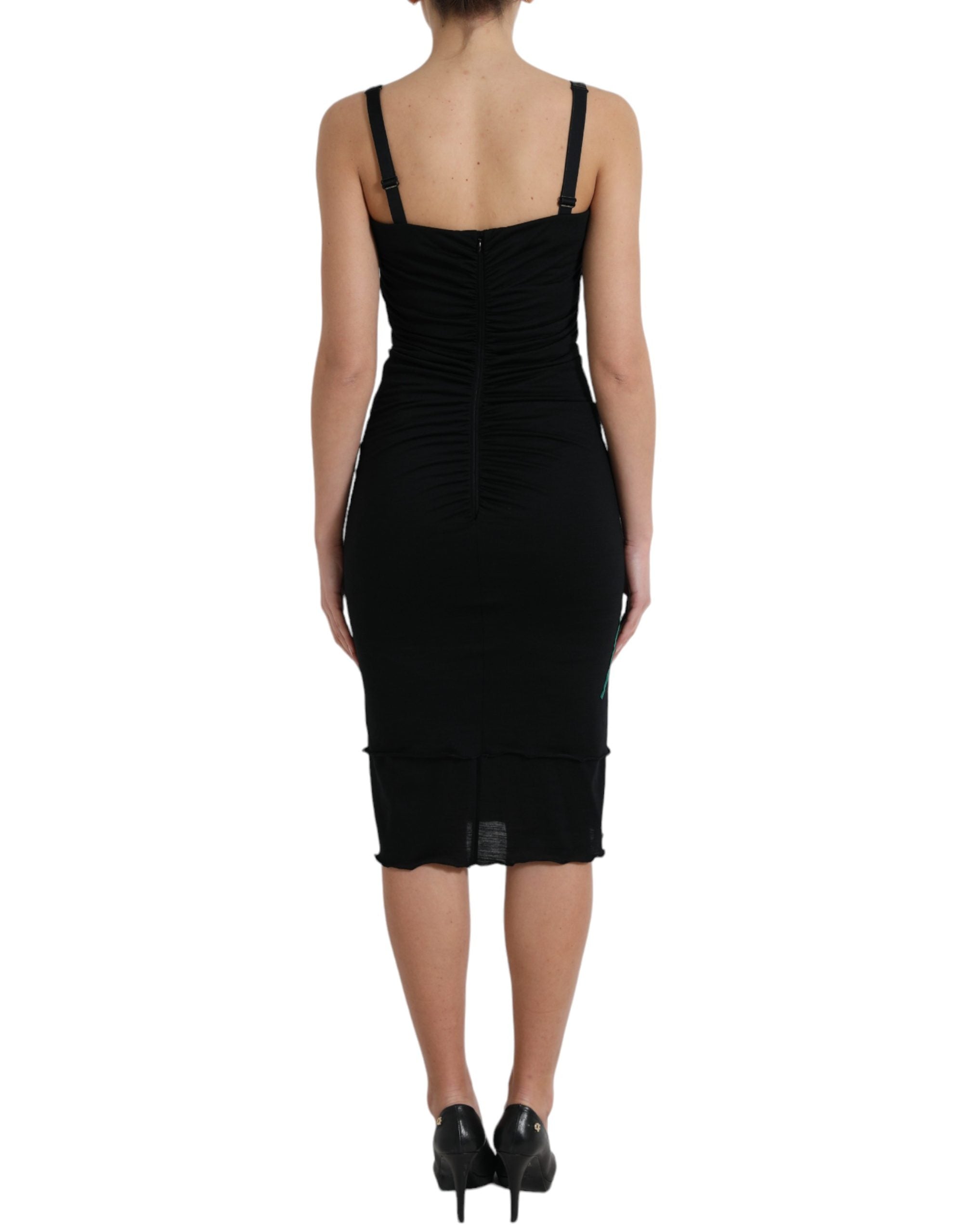 Dolce & Gabbana Black Wool Sleeveless Rose Applique Women's Dress (Pre-Owned)