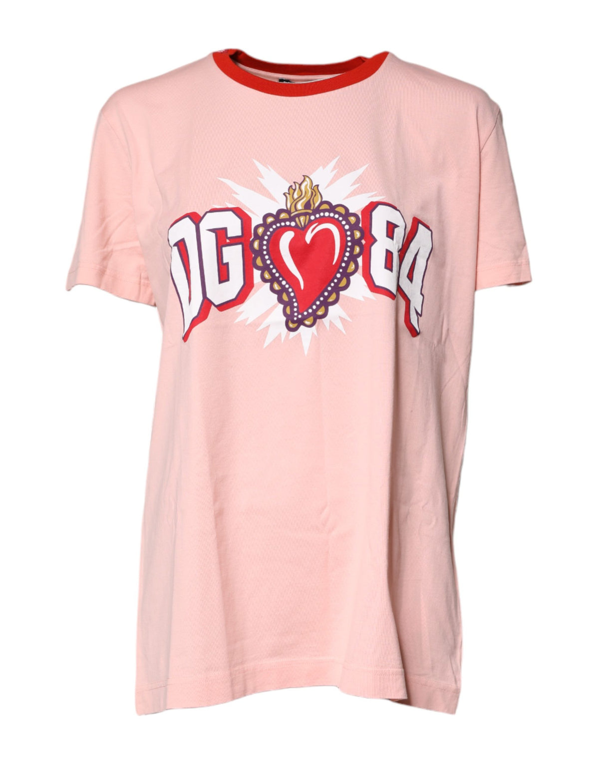 Dolce & Gabbana Pink DG 84 Sacred Heart Print Cotton Women's T-shirt (Pre-Owned)