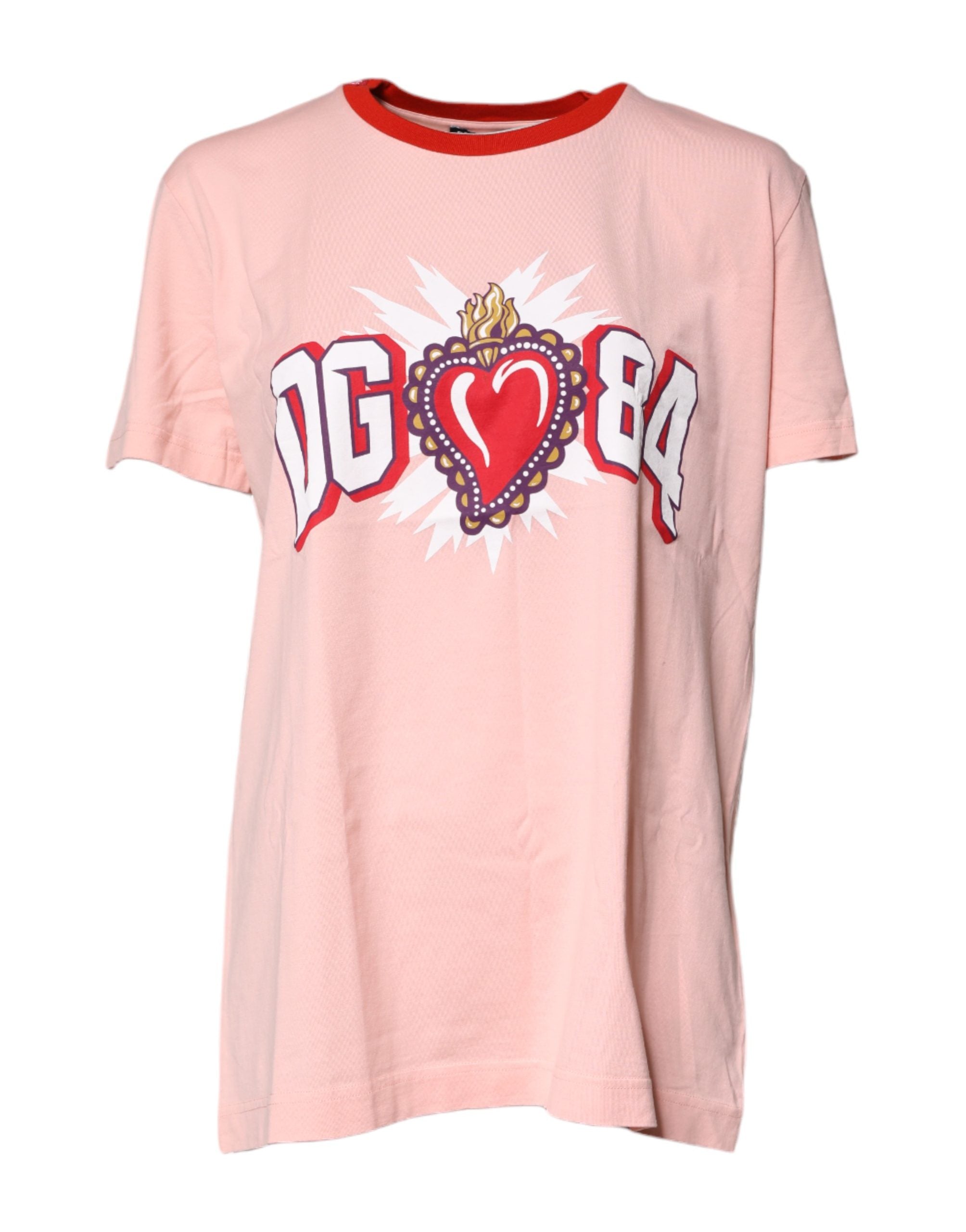 Dolce & Gabbana Pink DG 84 Sacred Heart Print Cotton Women's T-shirt (Pre-Owned)