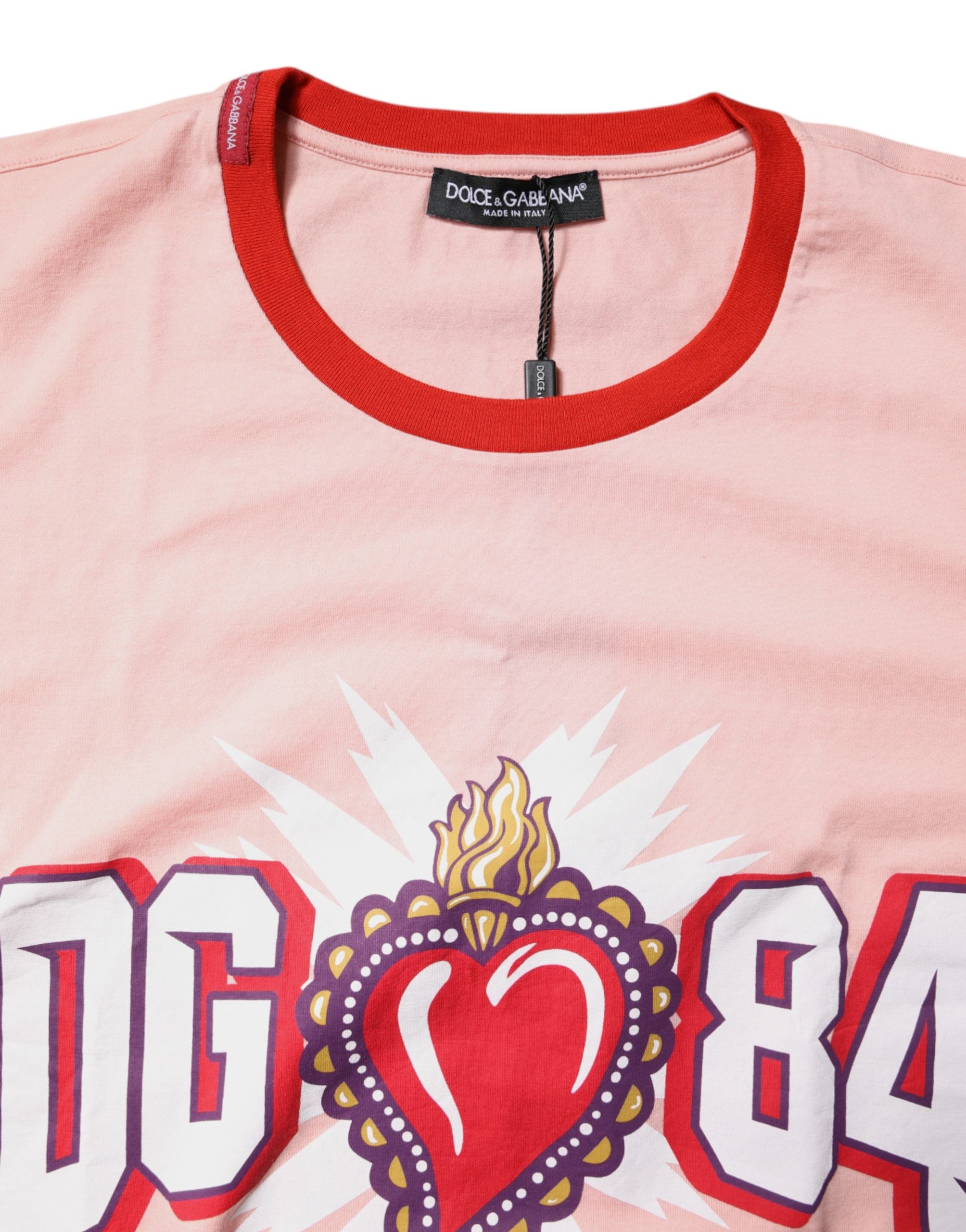 Dolce & Gabbana Pink DG 84 Sacred Heart Print Cotton Women's T-shirt (Pre-Owned)