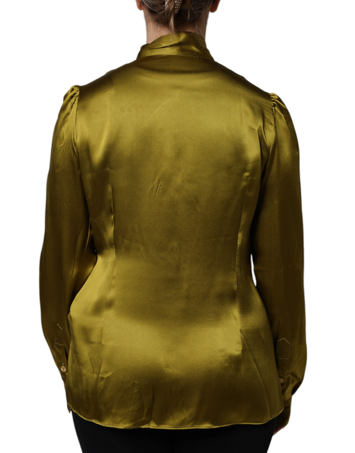 Dolce & Gabbana Green Satin Long Sleeve Ascot Tie Shirt Women's Top (Pre-Owned)