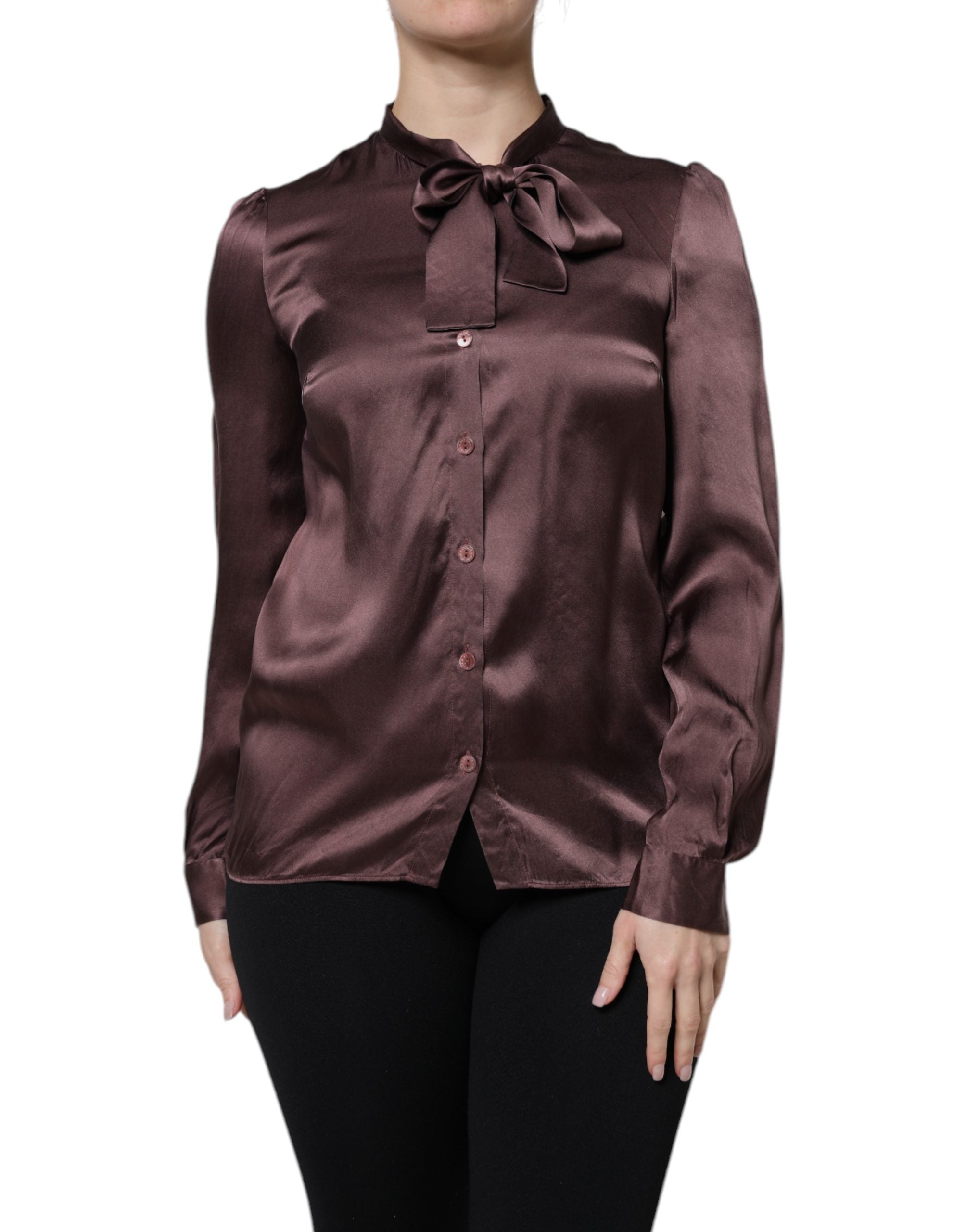 Dolce & Gabbana Violet Satin Long Sleeve Ascot Tie Shirt Women's Top (Pre-Owned)