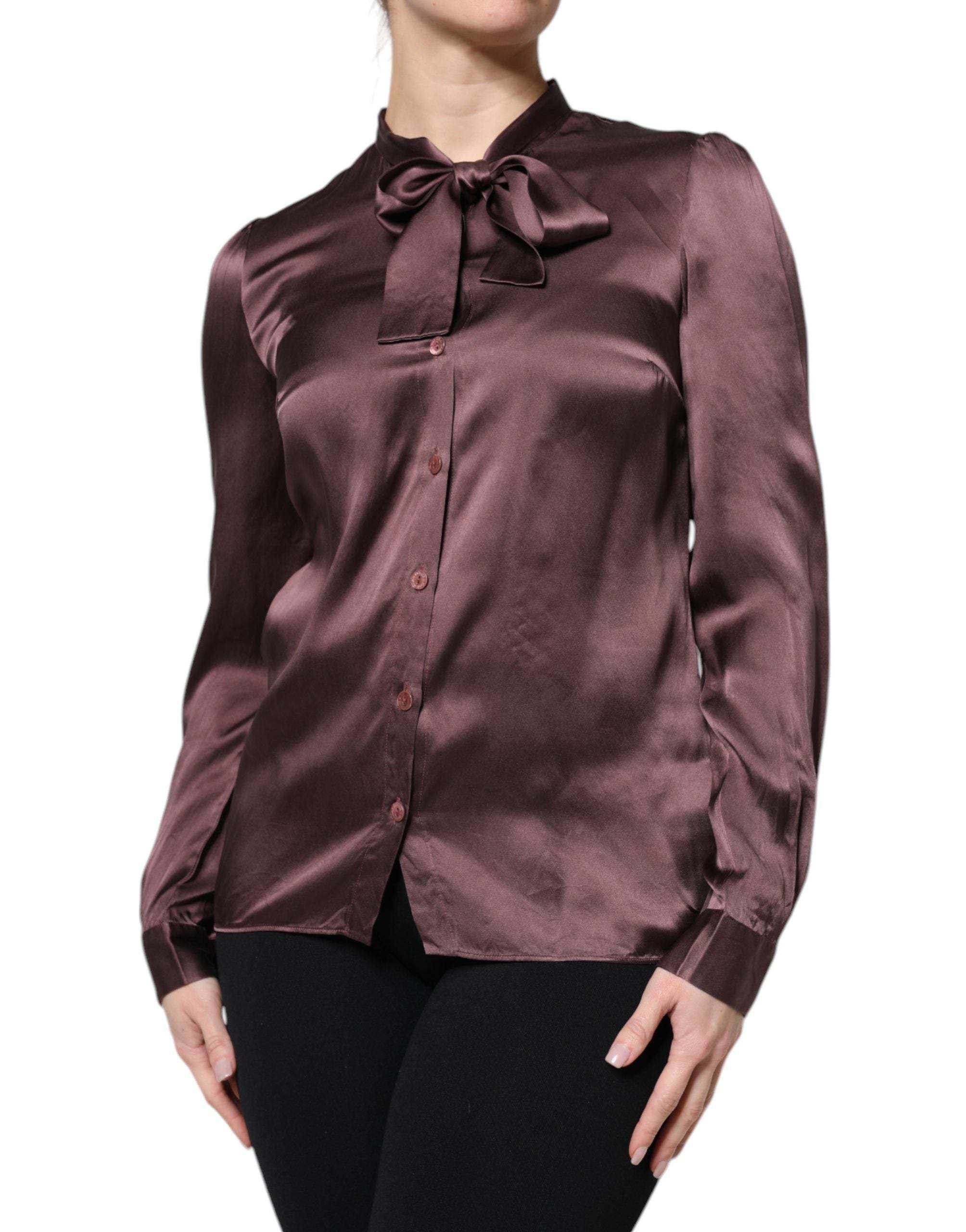 Dolce & Gabbana Violet Satin Long Sleeve Ascot Tie Shirt Women's Top (Pre-Owned)