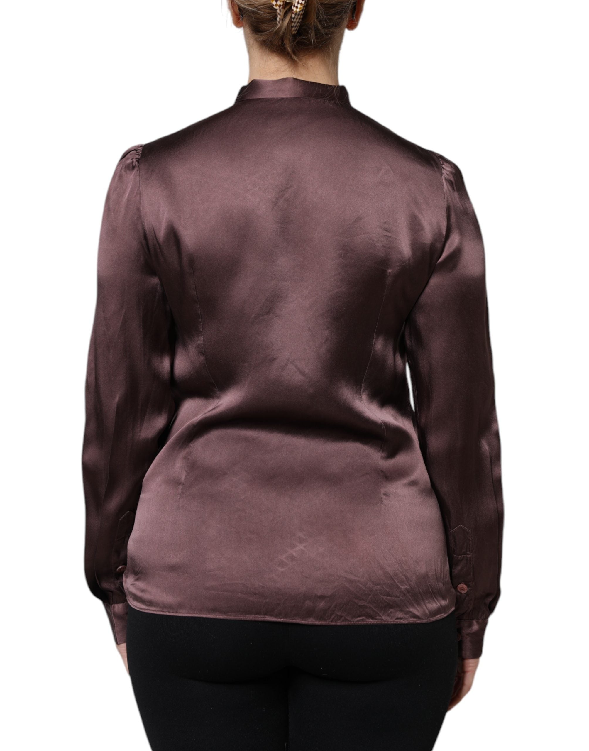 Dolce & Gabbana Violet Satin Long Sleeve Ascot Tie Shirt Women's Top (Pre-Owned)