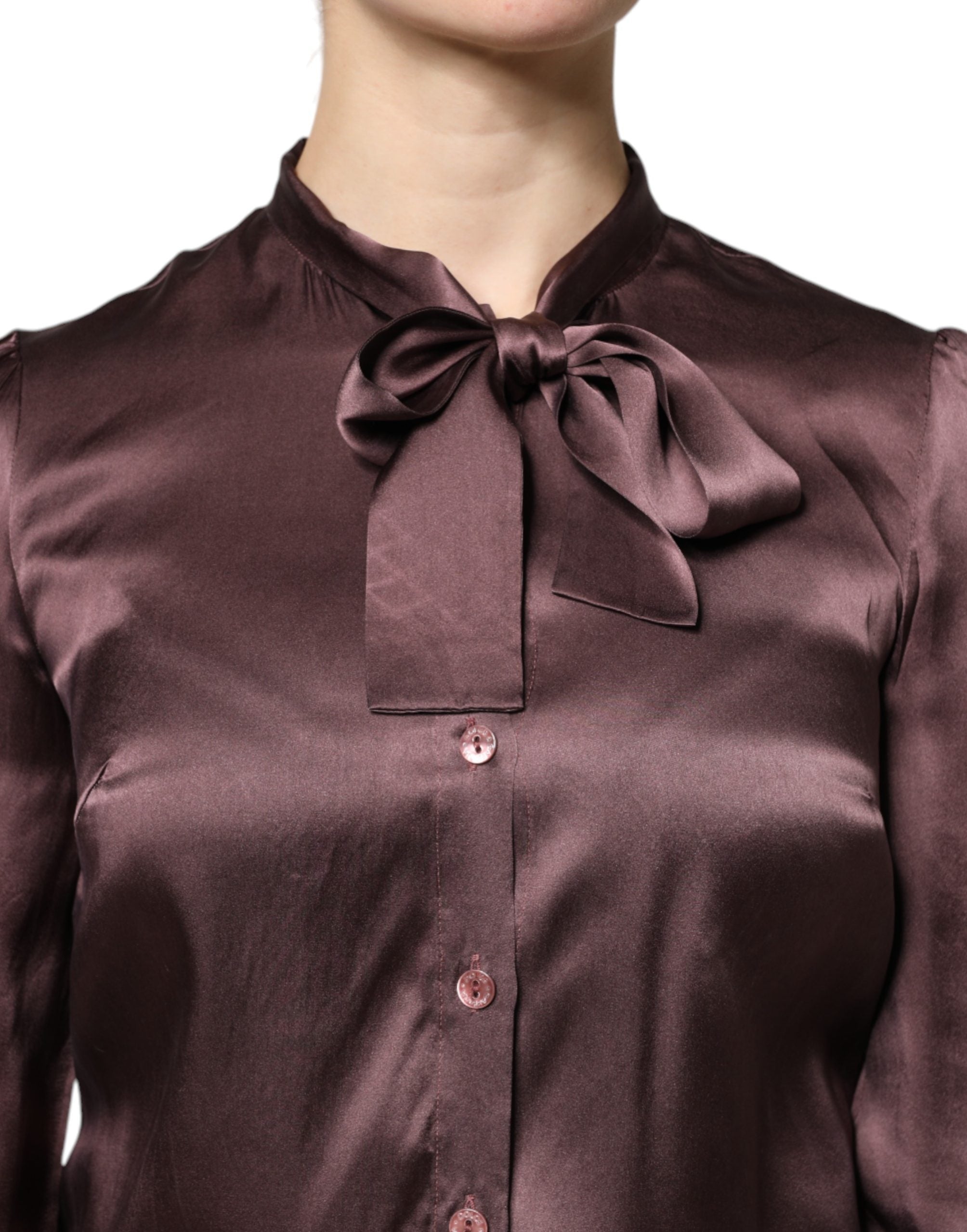 Dolce & Gabbana Violet Satin Long Sleeve Ascot Tie Shirt Women's Top (Pre-Owned)