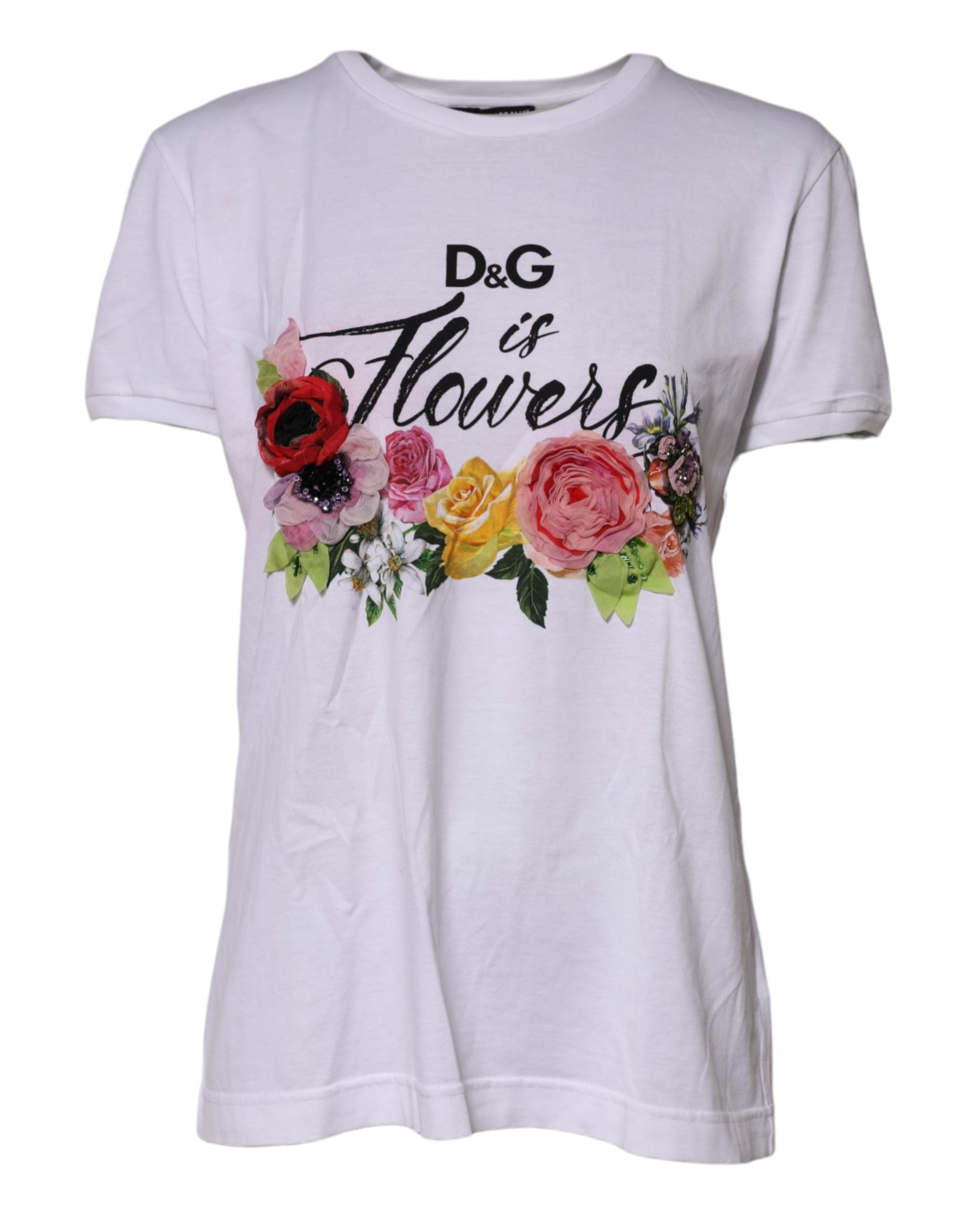 Dolce & Gabbana White D&G Is Flowers Embellished Women's T-shirt (Pre-Owned)