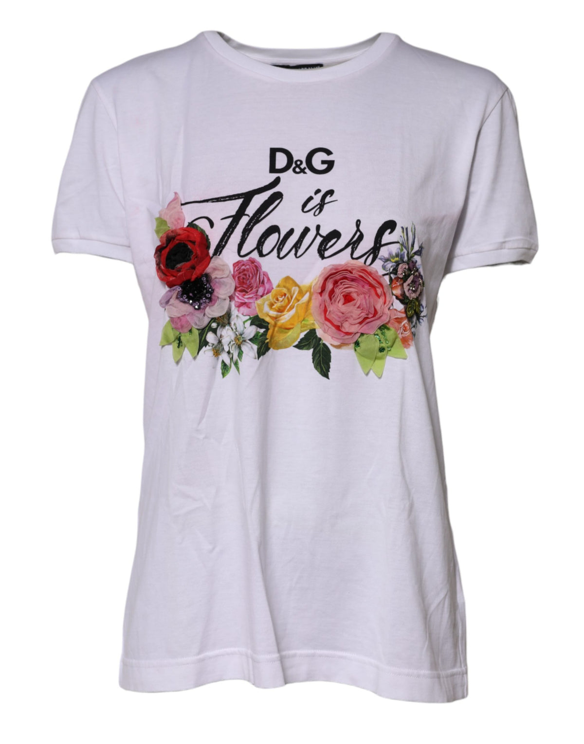 Dolce & Gabbana White D&G Is Flowers Embellished Women's T-shirt (Pre-Owned)