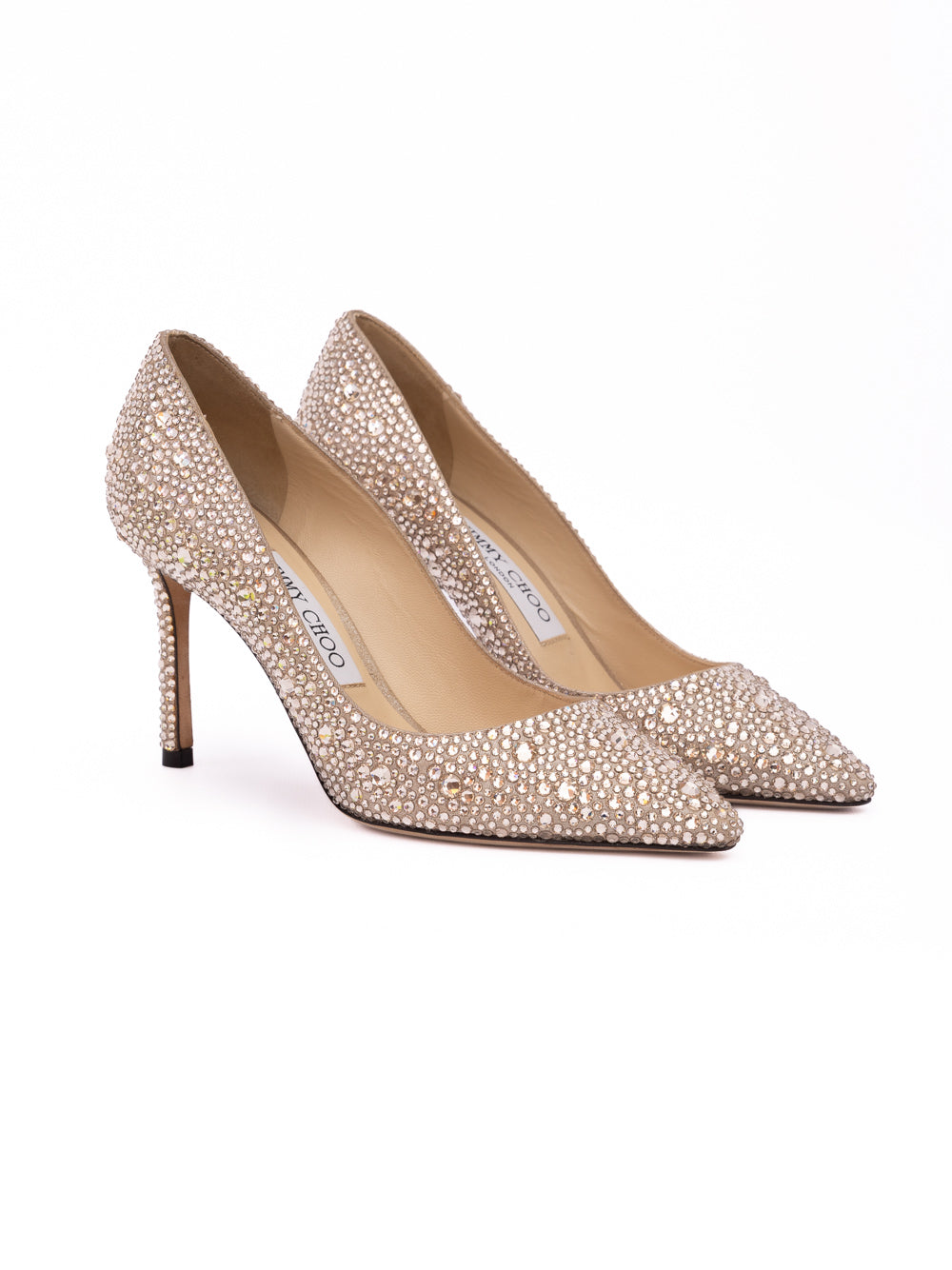 Jimmy Choo Honey Gold Shimmer Suede Crystals Romy 85 Women's pumps