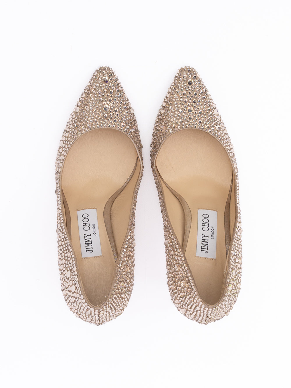 Jimmy Choo Honey Gold Shimmer Suede Crystals Romy 85 Women's pumps