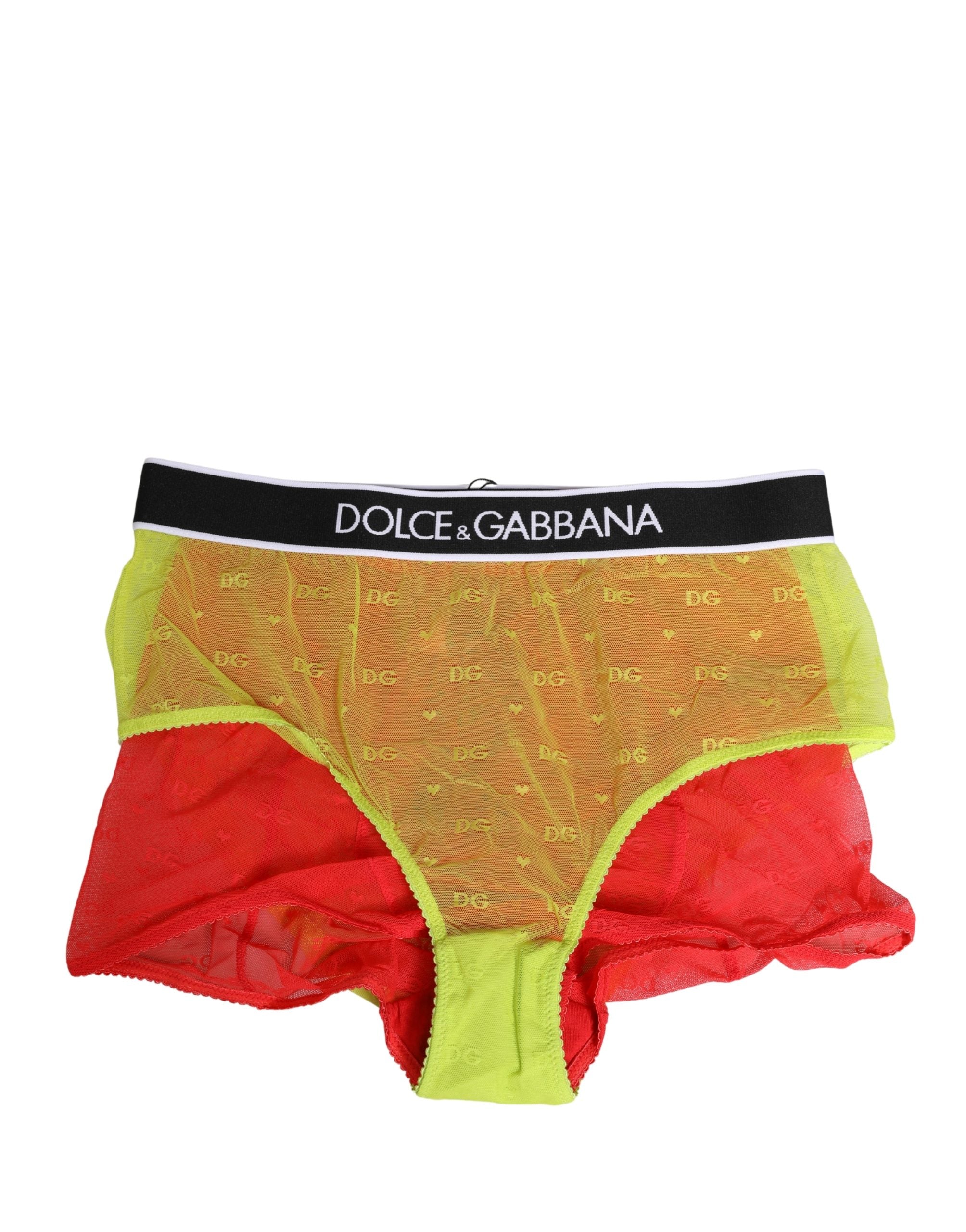 Dolce & Gabbana Red Yellow Tulle Mid Waist Panty Girdle Women's Underwear