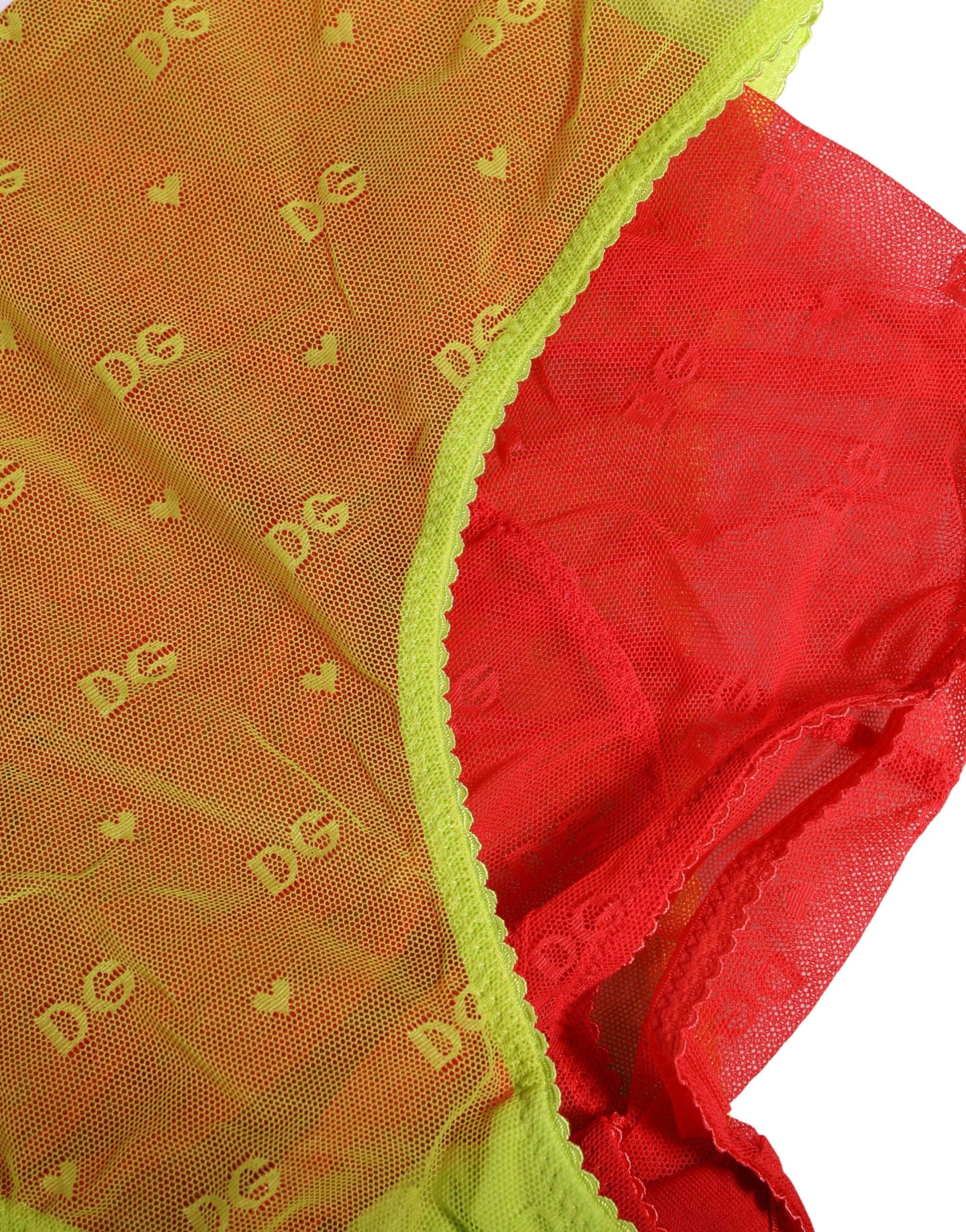 Dolce & Gabbana Red Yellow Tulle Mid Waist Panty Girdle Women's Underwear