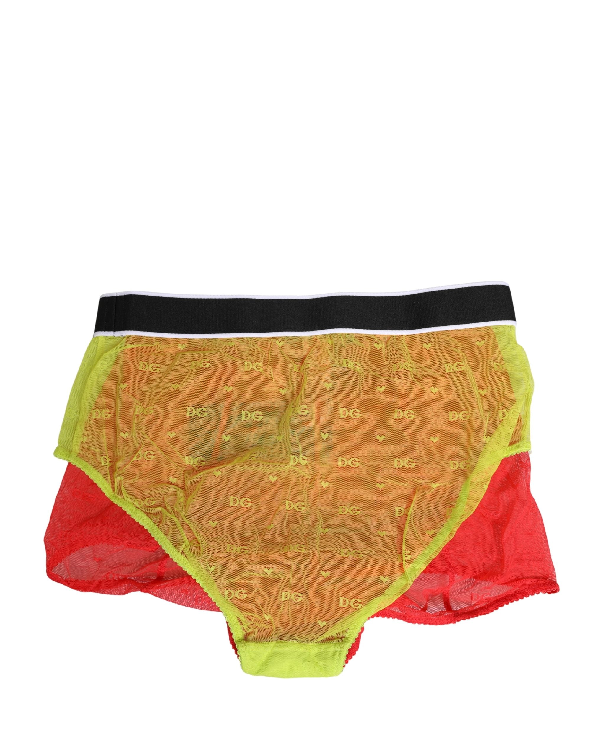 Dolce & Gabbana Red Yellow Tulle Mid Waist Panty Girdle Women's Underwear