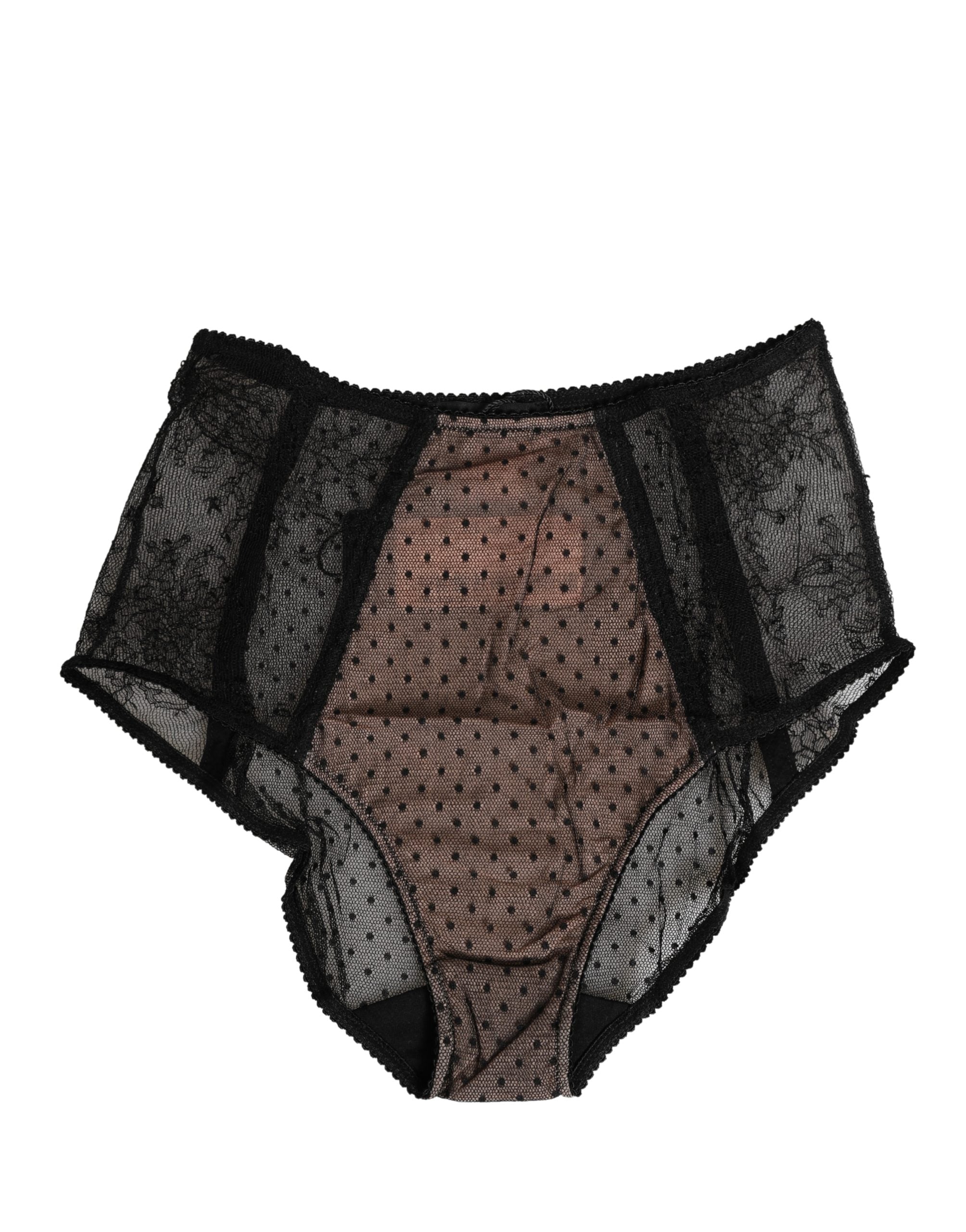 Dolce & Gabbana Black Sheer Polka Dot Lace High Waist Brief Women's Underwear