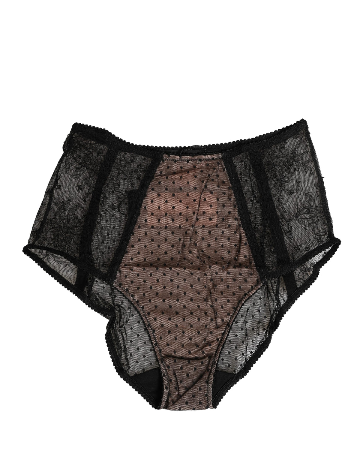 Dolce & Gabbana Black Sheer Polka Dot Lace High Waist Brief Women's Underwear
