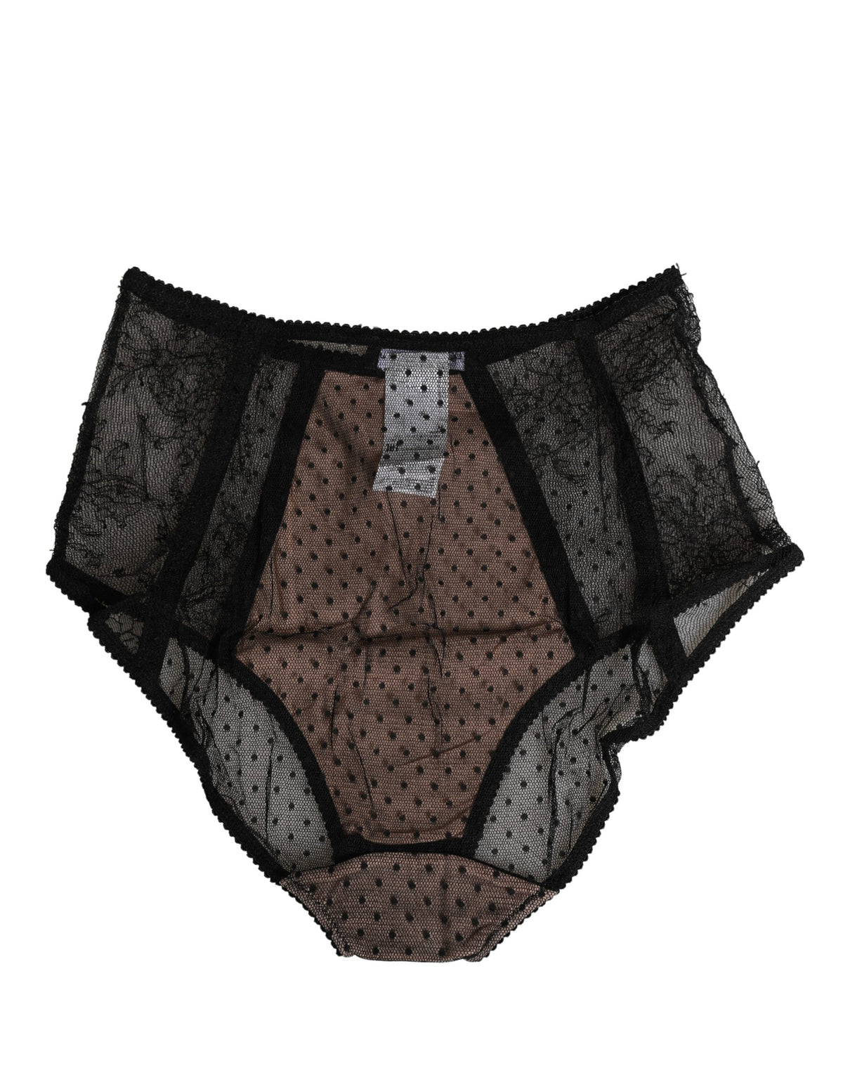 Dolce & Gabbana Black Sheer Polka Dot Lace High Waist Brief Women's Underwear
