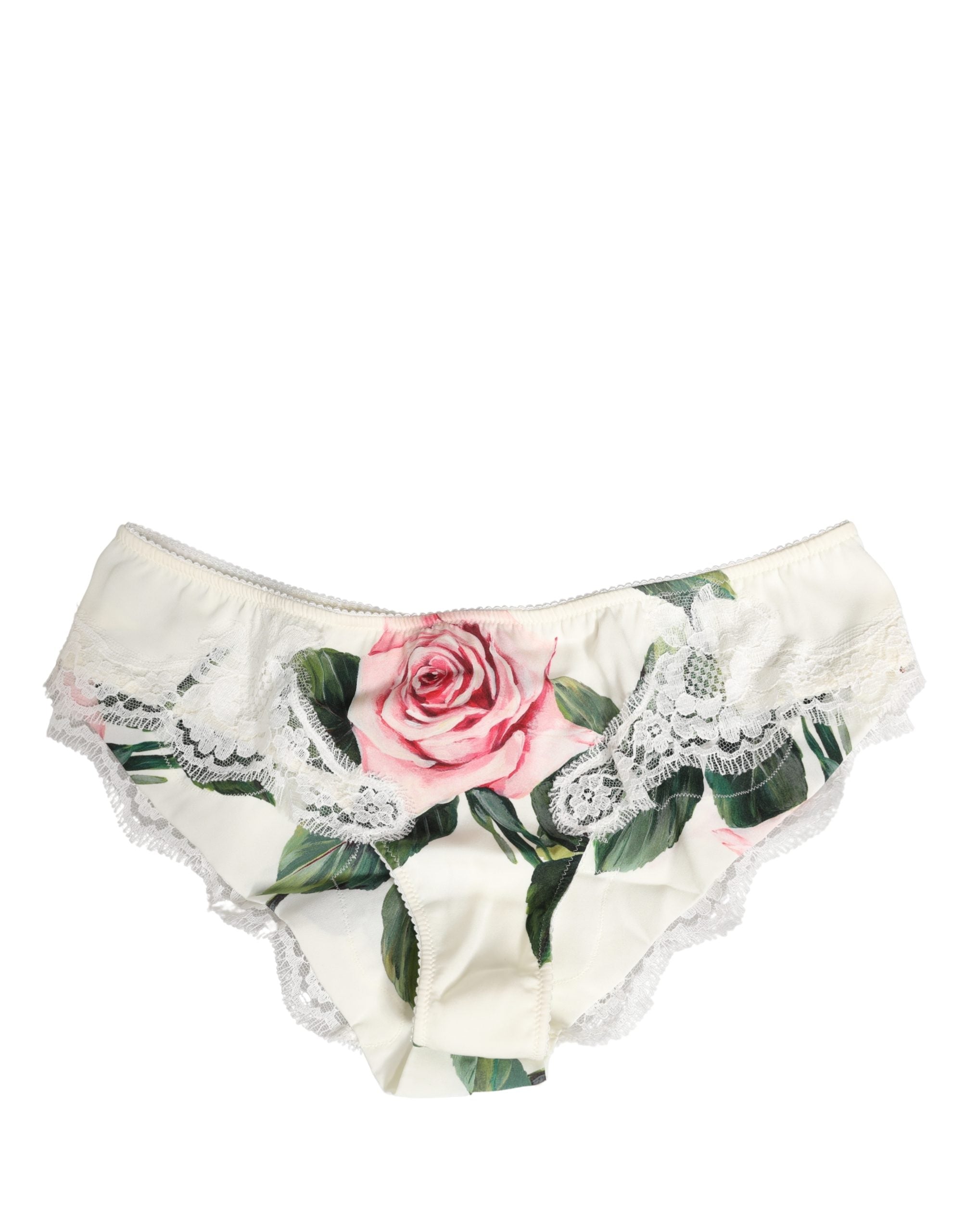 Dolce & Gabbana White Silk Floral Lace Trim Panty Brief Women's Underwear
