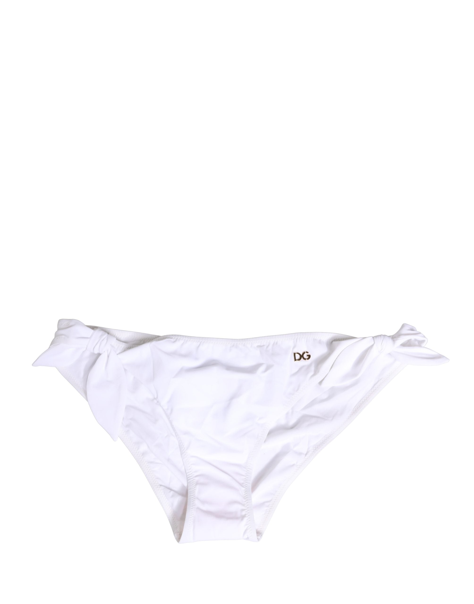 Dolce & Gabbana White Nylon DG Logo Plaque Bikini Bottom Women's Swimwear