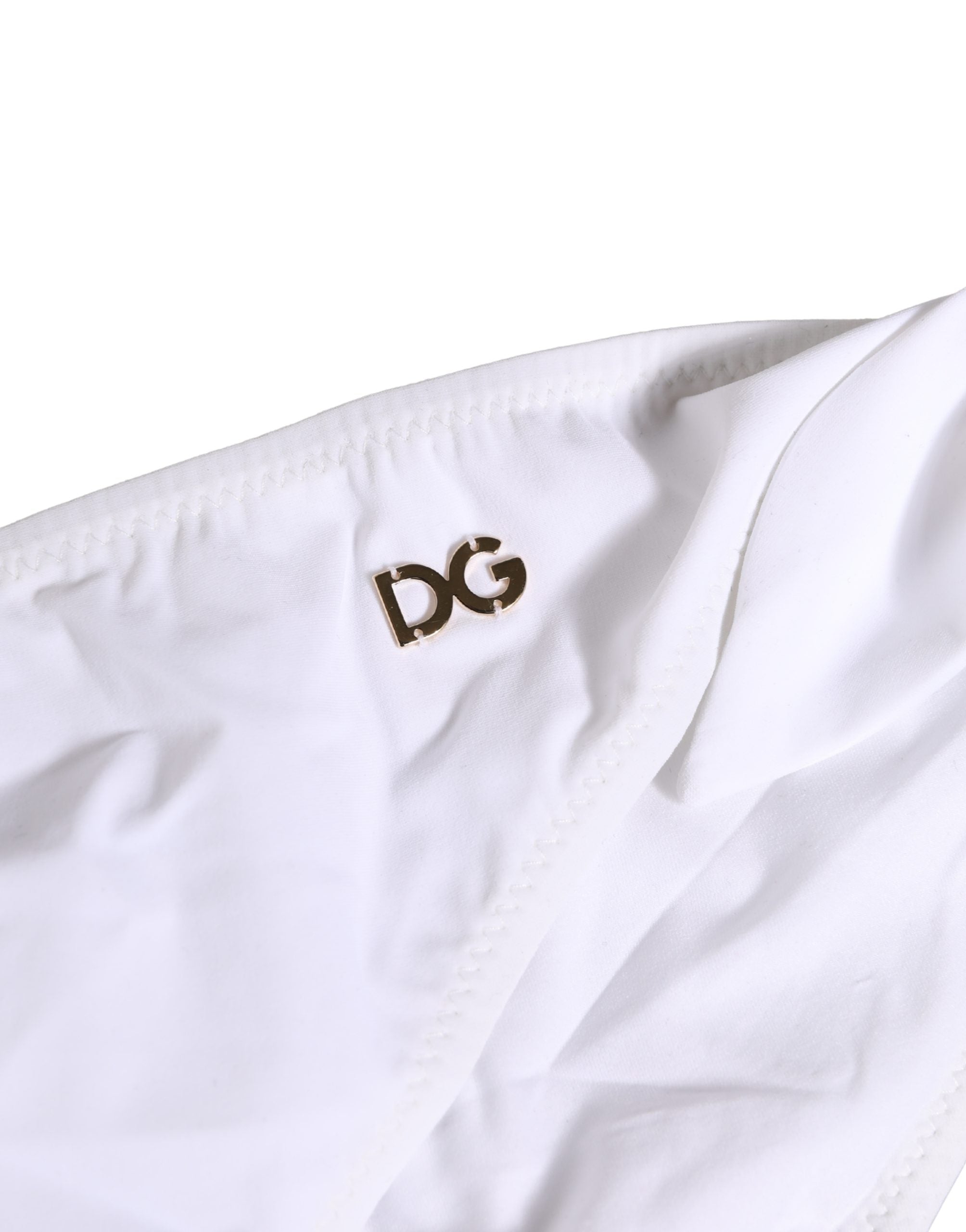 Dolce & Gabbana White Nylon DG Logo Plaque Bikini Bottom Women's Swimwear