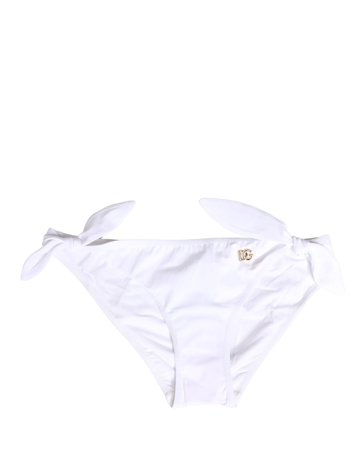 Dolce & Gabbana White Nylon DG Logo Plaque Bikini Bottom Women's Swimwear