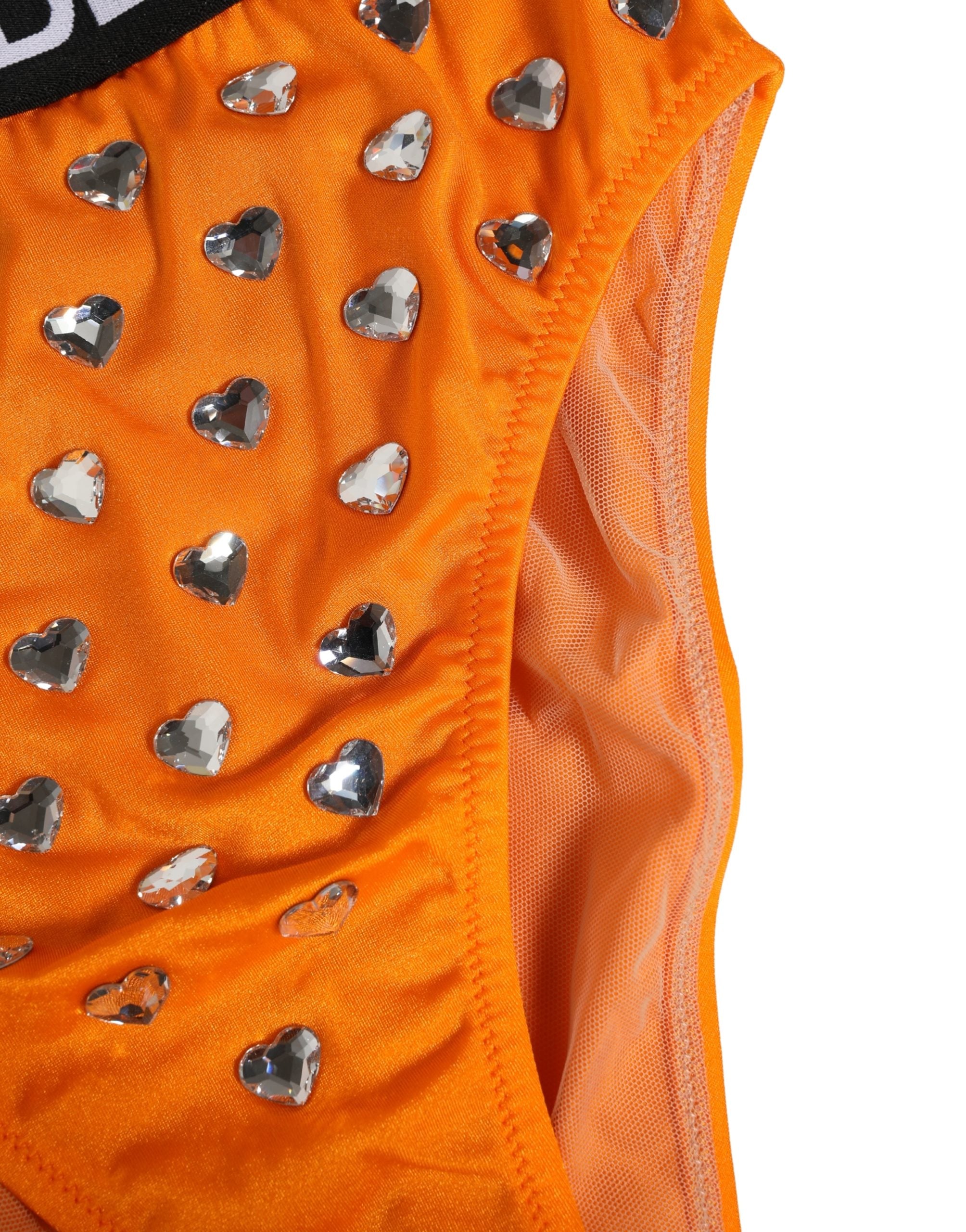 Dolce & Gabbana Orange Crystal High Waist Brief Panty Women's Underwear