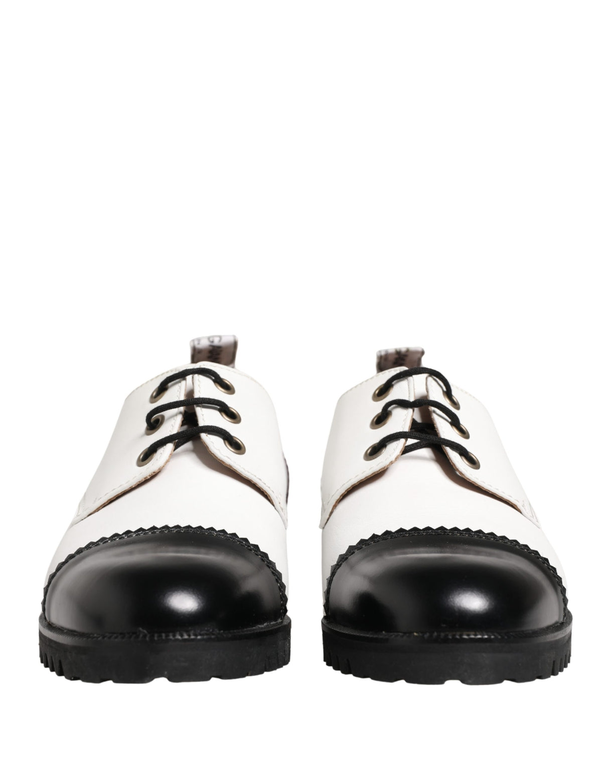 Dolce & Gabbana Black White Leather Derby Women's Shoes